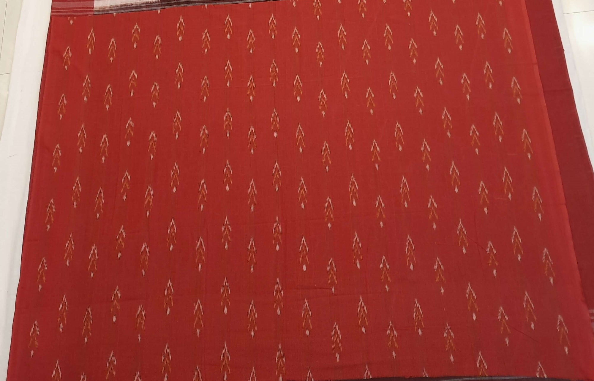 Grey with Red wide border Cotton Odisha Ikat saree with mix match cotton ikat blouse