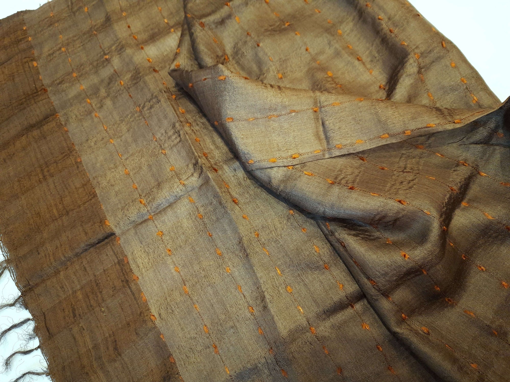 Brown Tussar Silk Ikat Stole