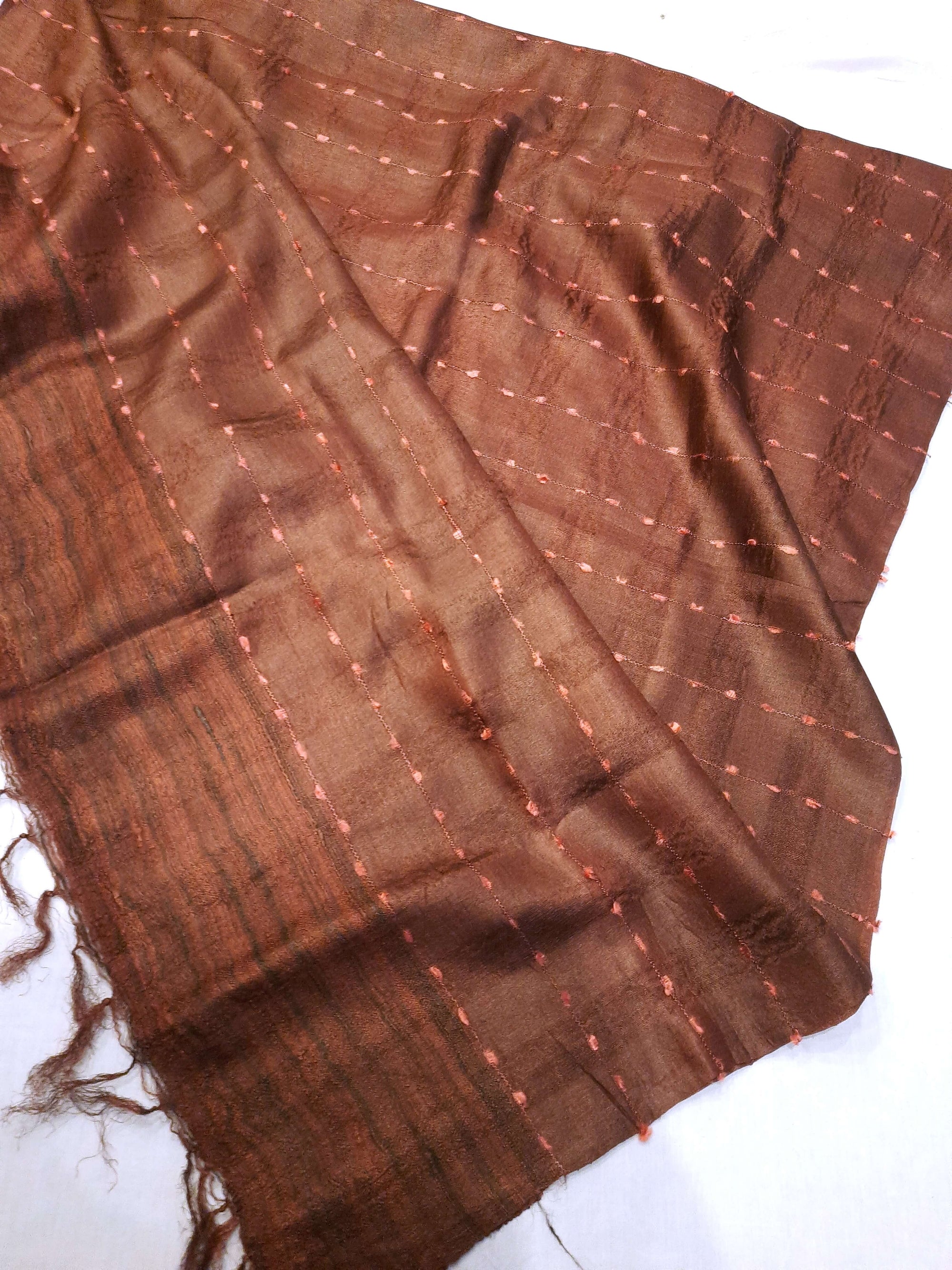 Pinkish Brown Tussar Silk Ikat Stole