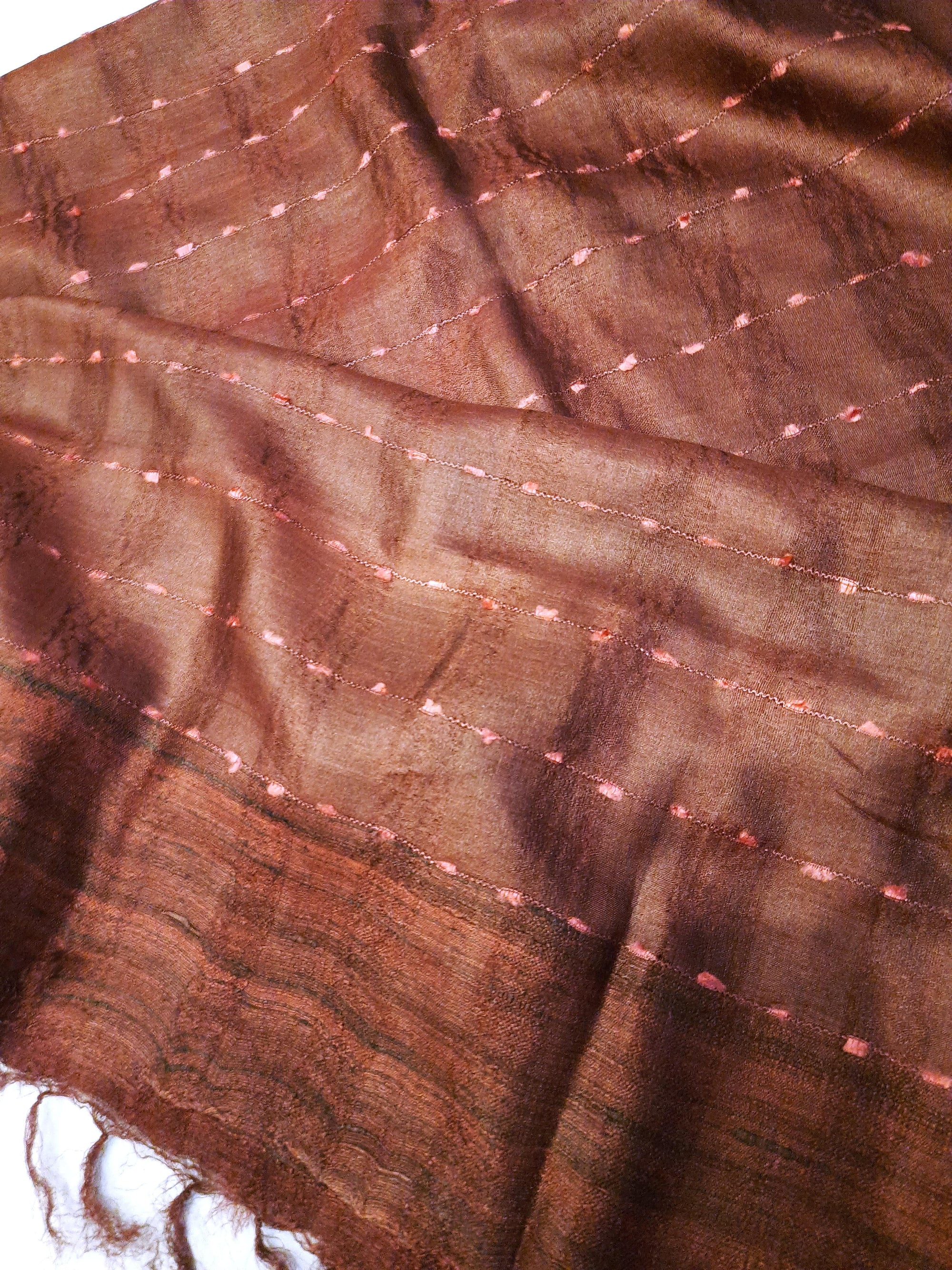 Pinkish Brown Tussar Silk Ikat Stole