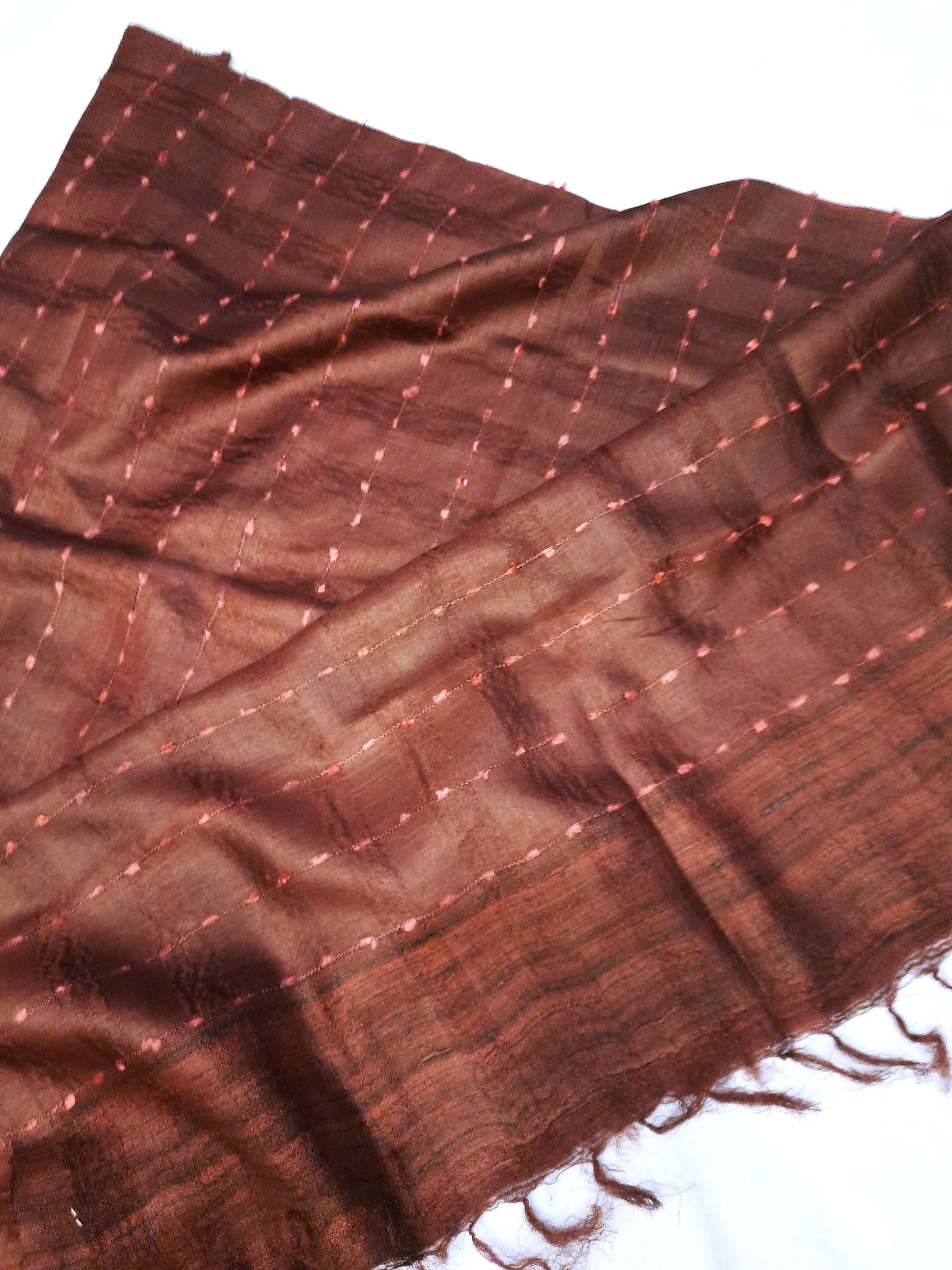 Pinkish Brown Tussar Silk Ikat Stole