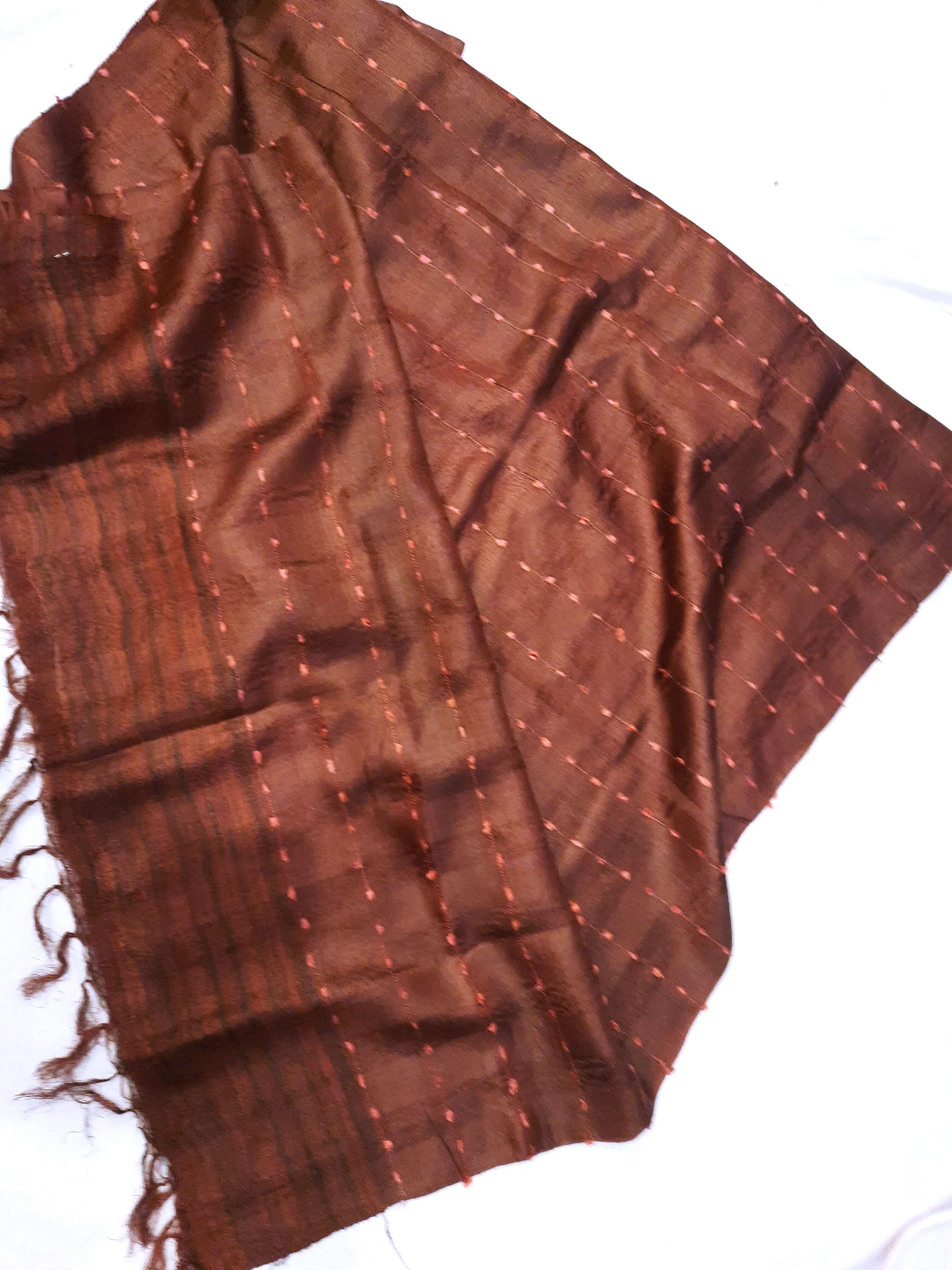 Pinkish Brown Tussar Silk Ikat Stole