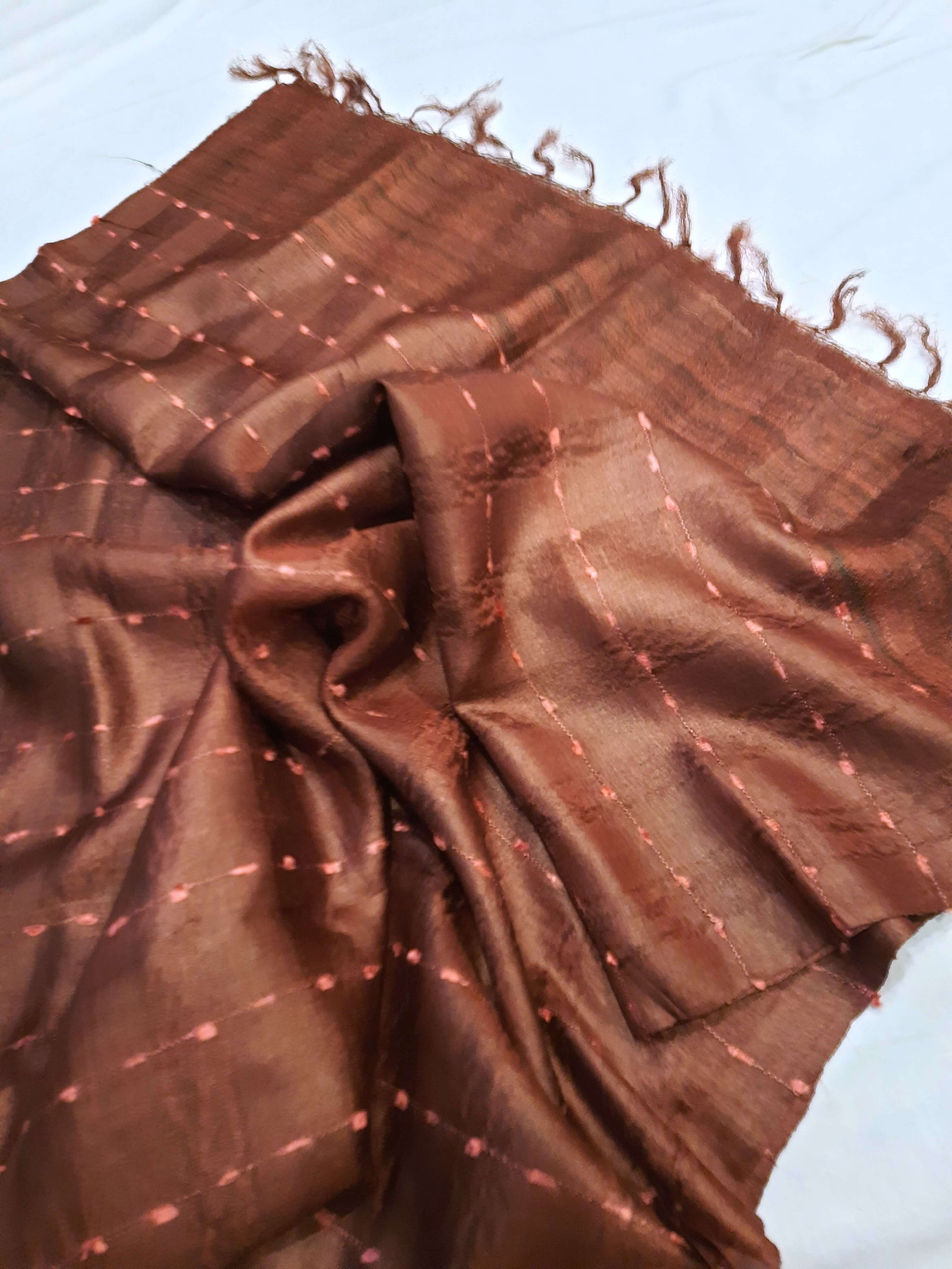 Pinkish Brown Tussar Silk Ikat Stole