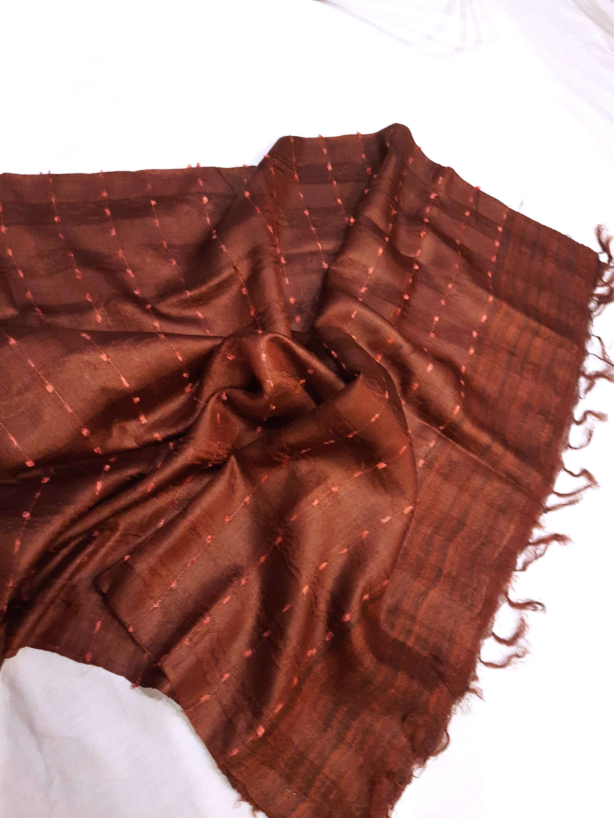 Pinkish Brown Tussar Silk Ikat Stole