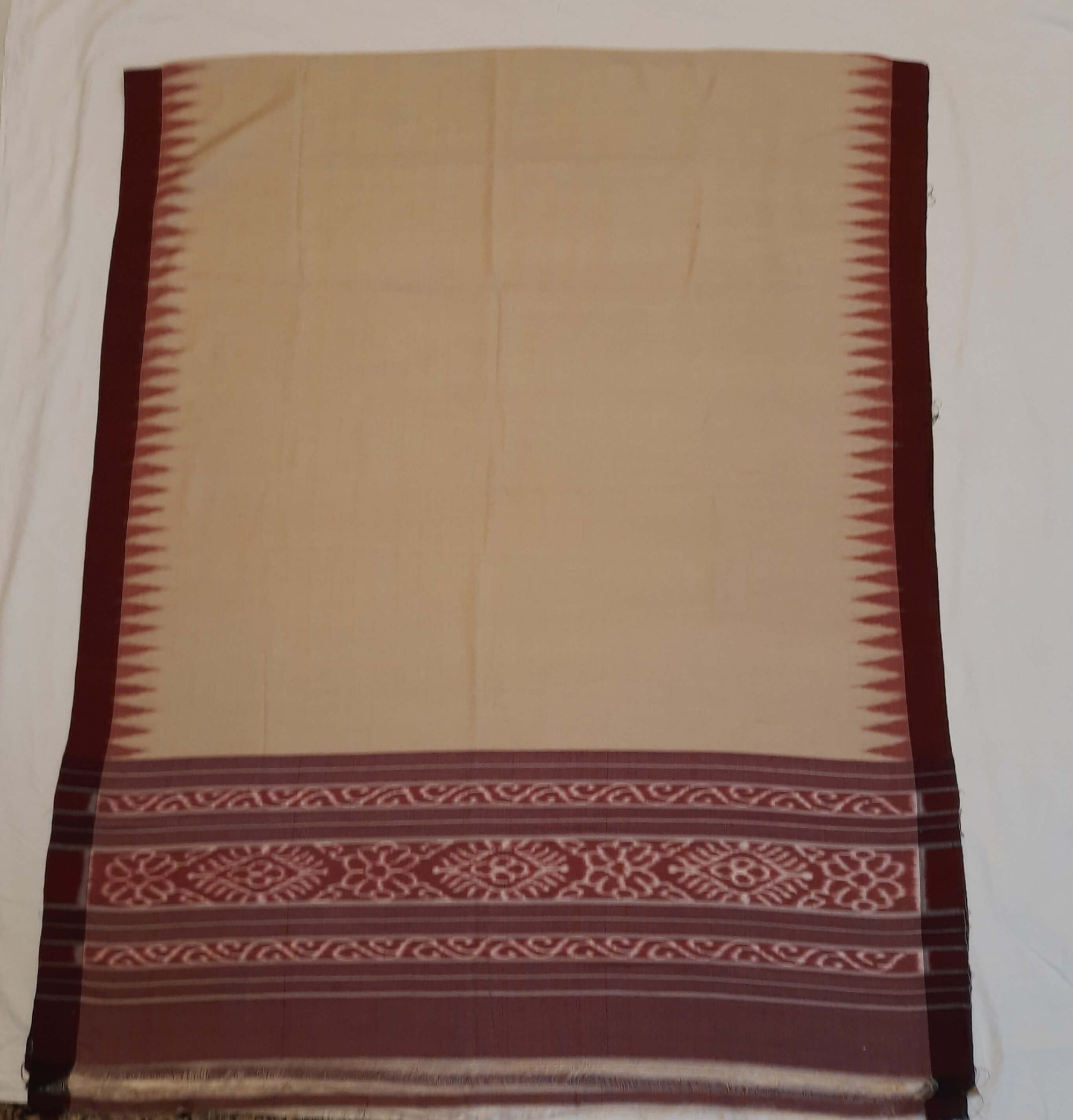 Beige Maroon Bapta Cotton Odisha ikat Dupatta