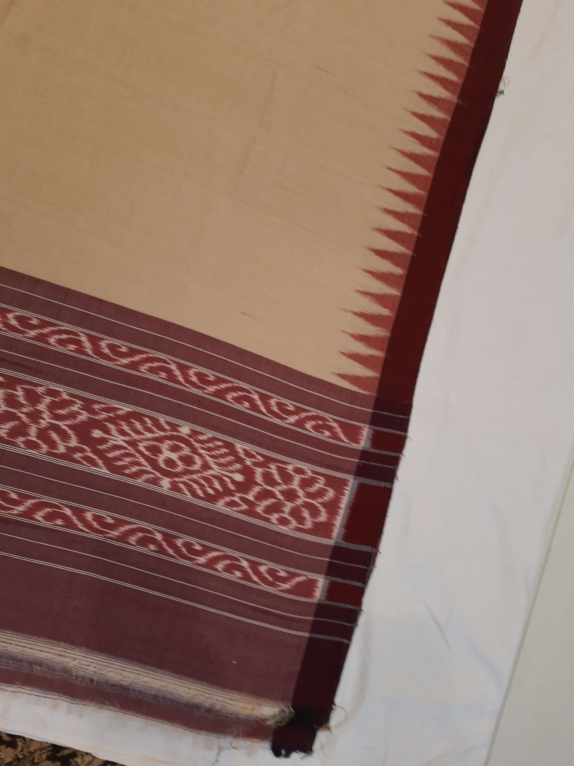 Beige Maroon Bapta Cotton Odisha ikat Dupatta