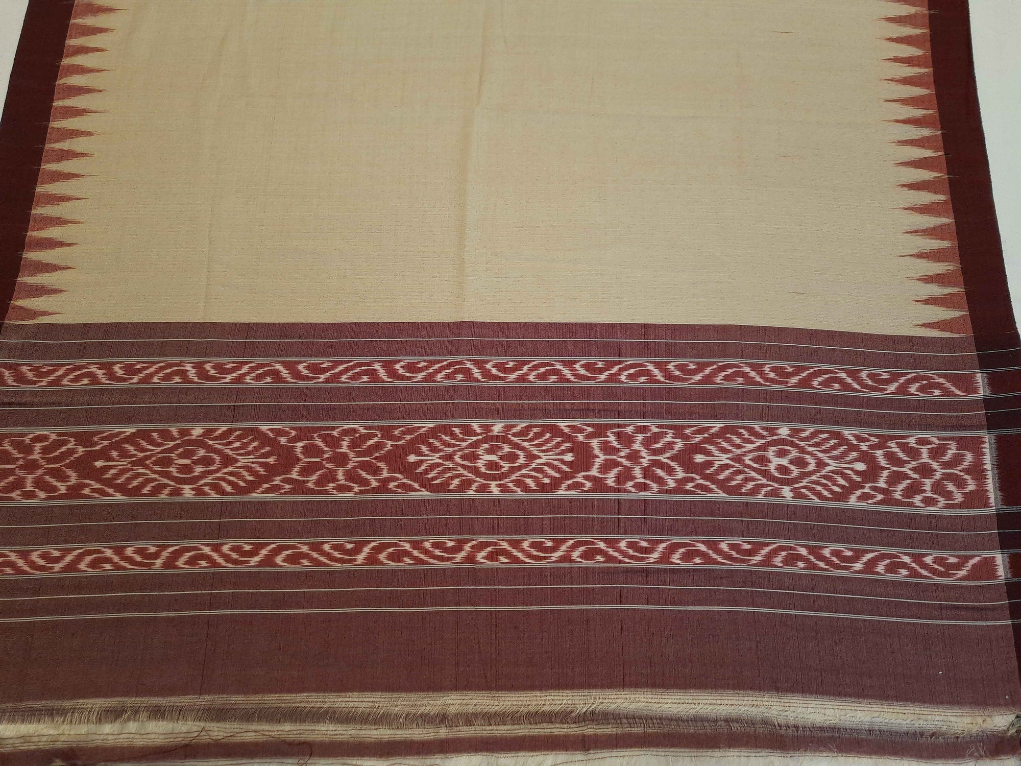 Beige Maroon Bapta Cotton Odisha ikat Dupatta