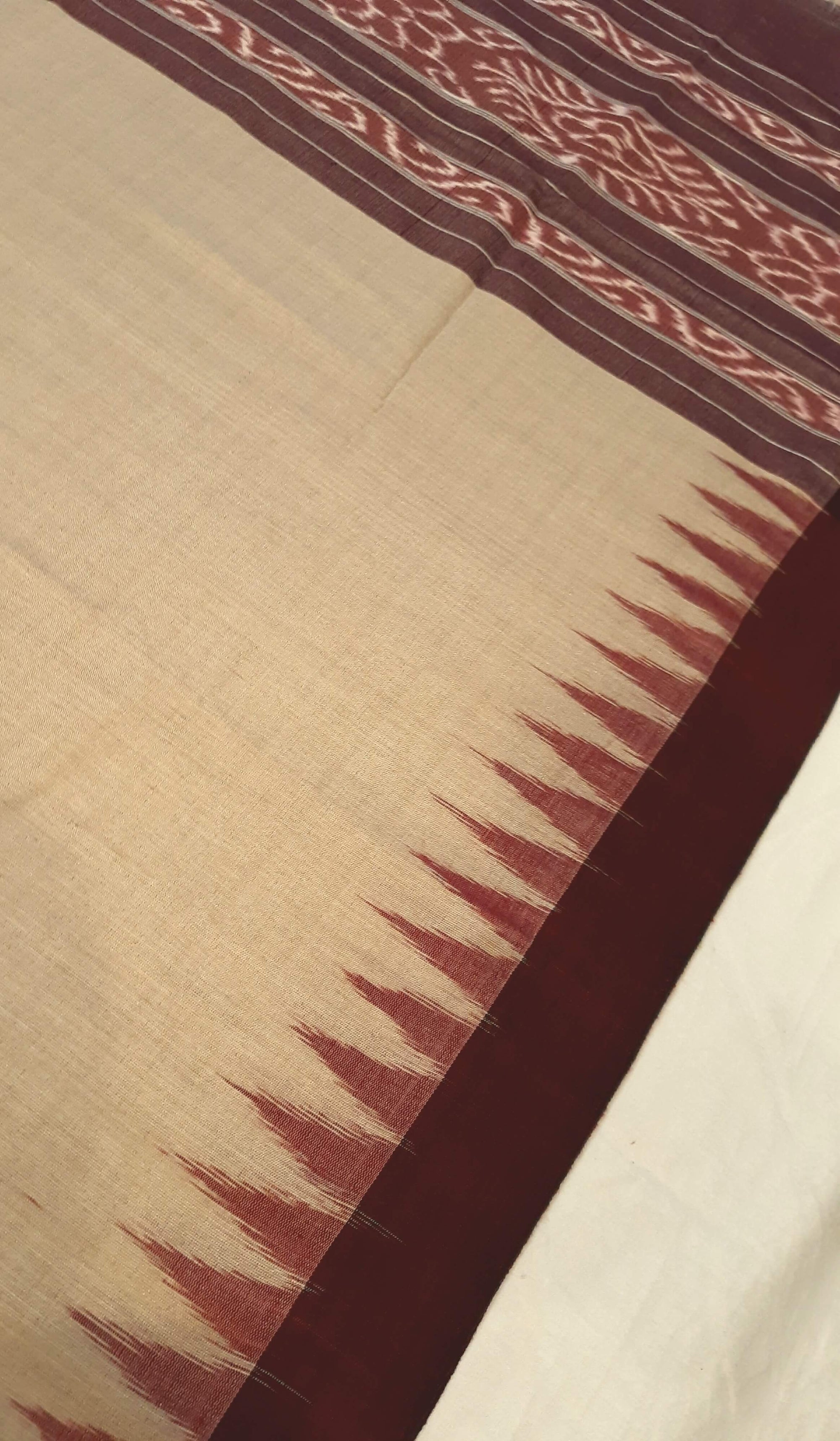 Beige Maroon Bapta Cotton Odisha ikat Dupatta