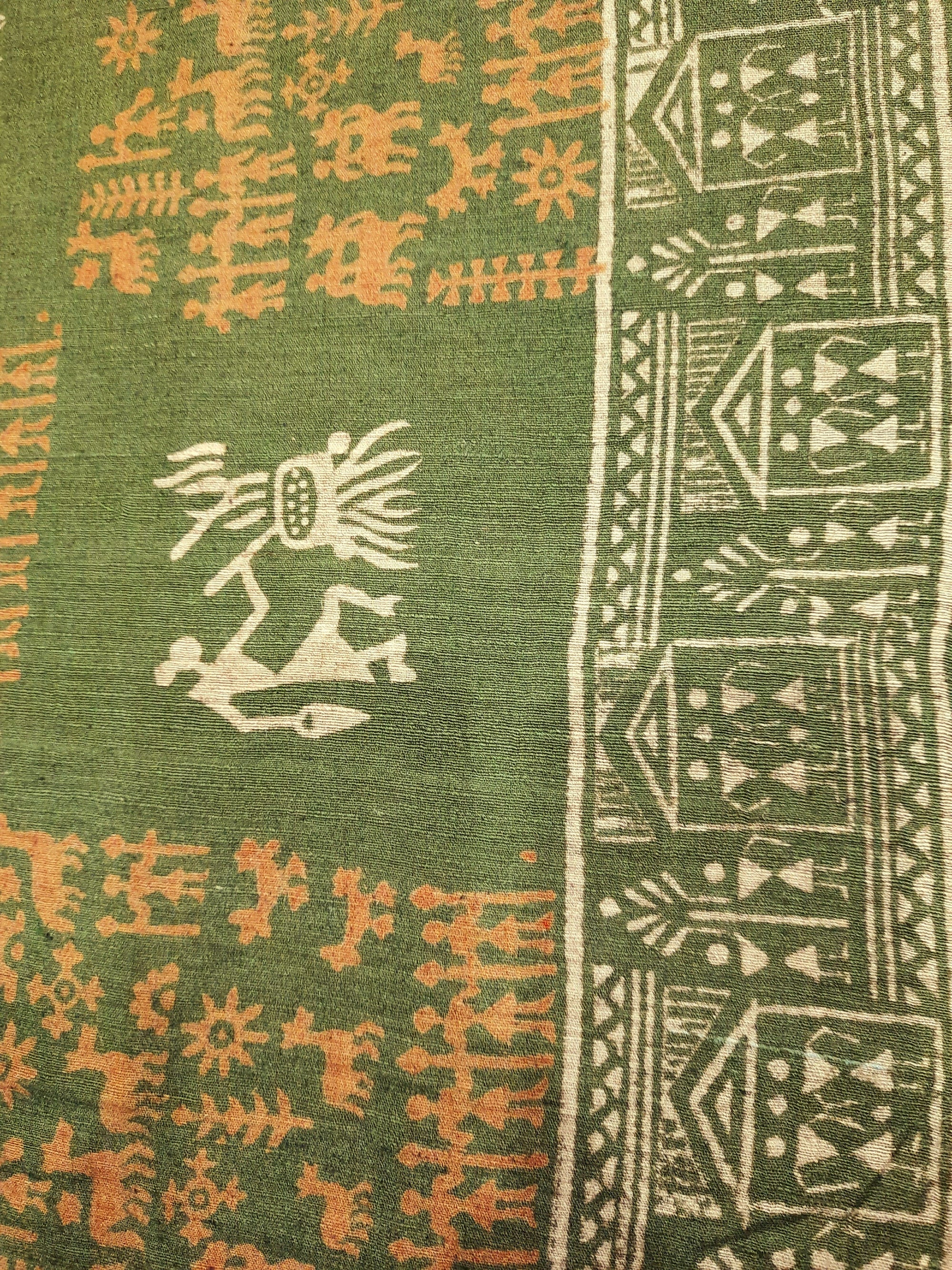 Green Tussar Silk Dupatta with hand block print