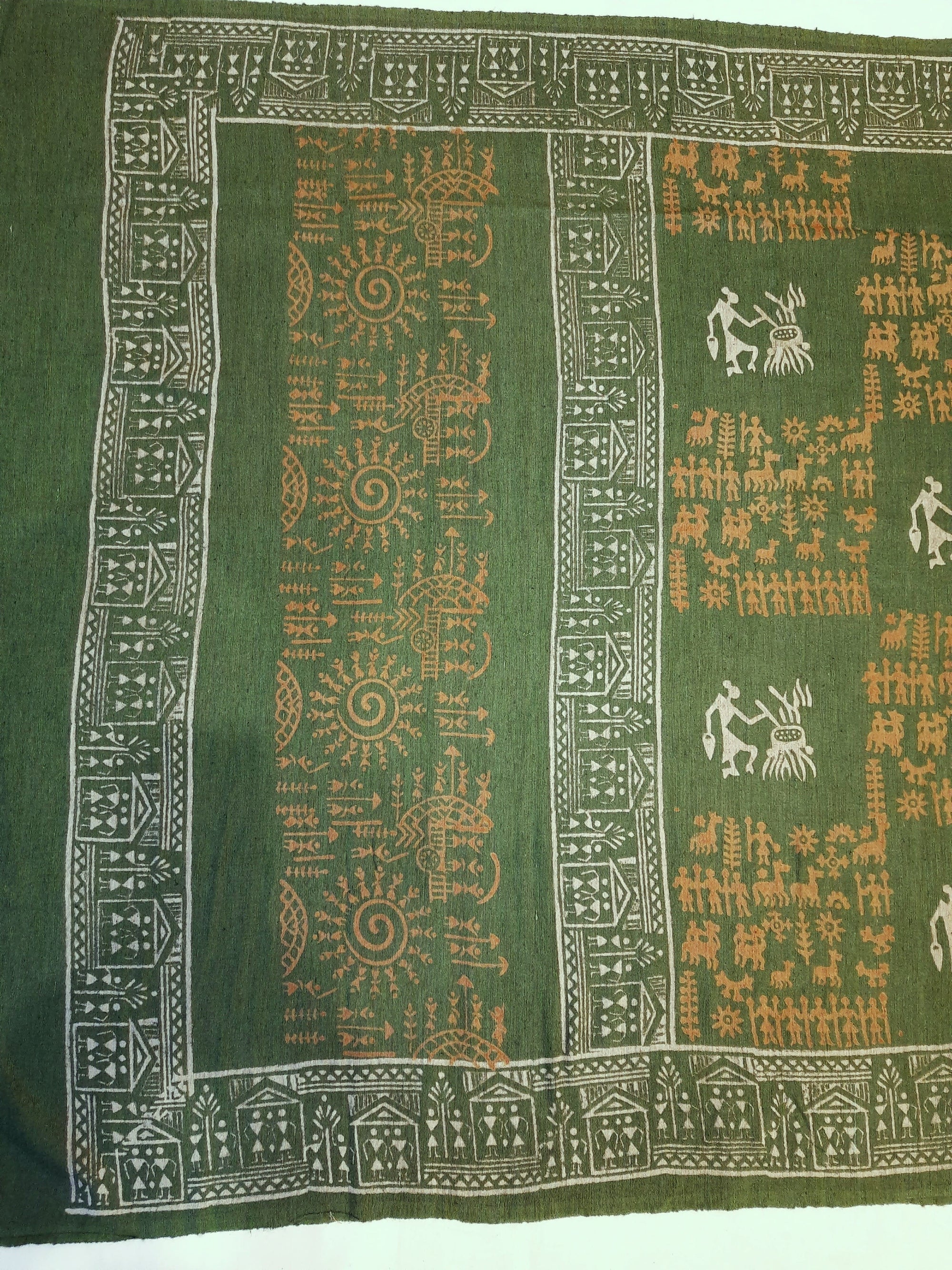 Green Tussar Silk Dupatta with hand block print
