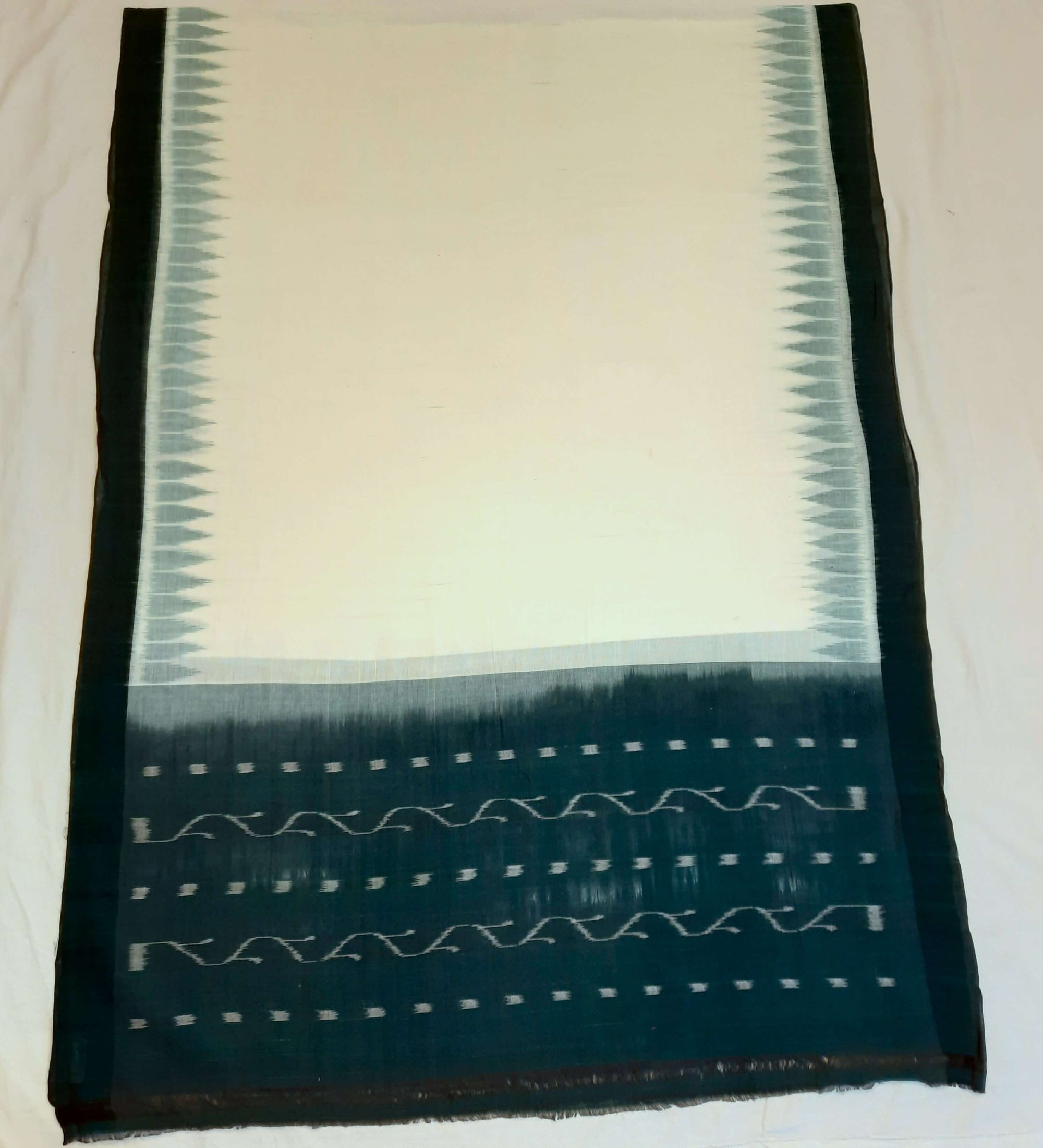 White with Green Odisha Cotton Ikat Dupatta