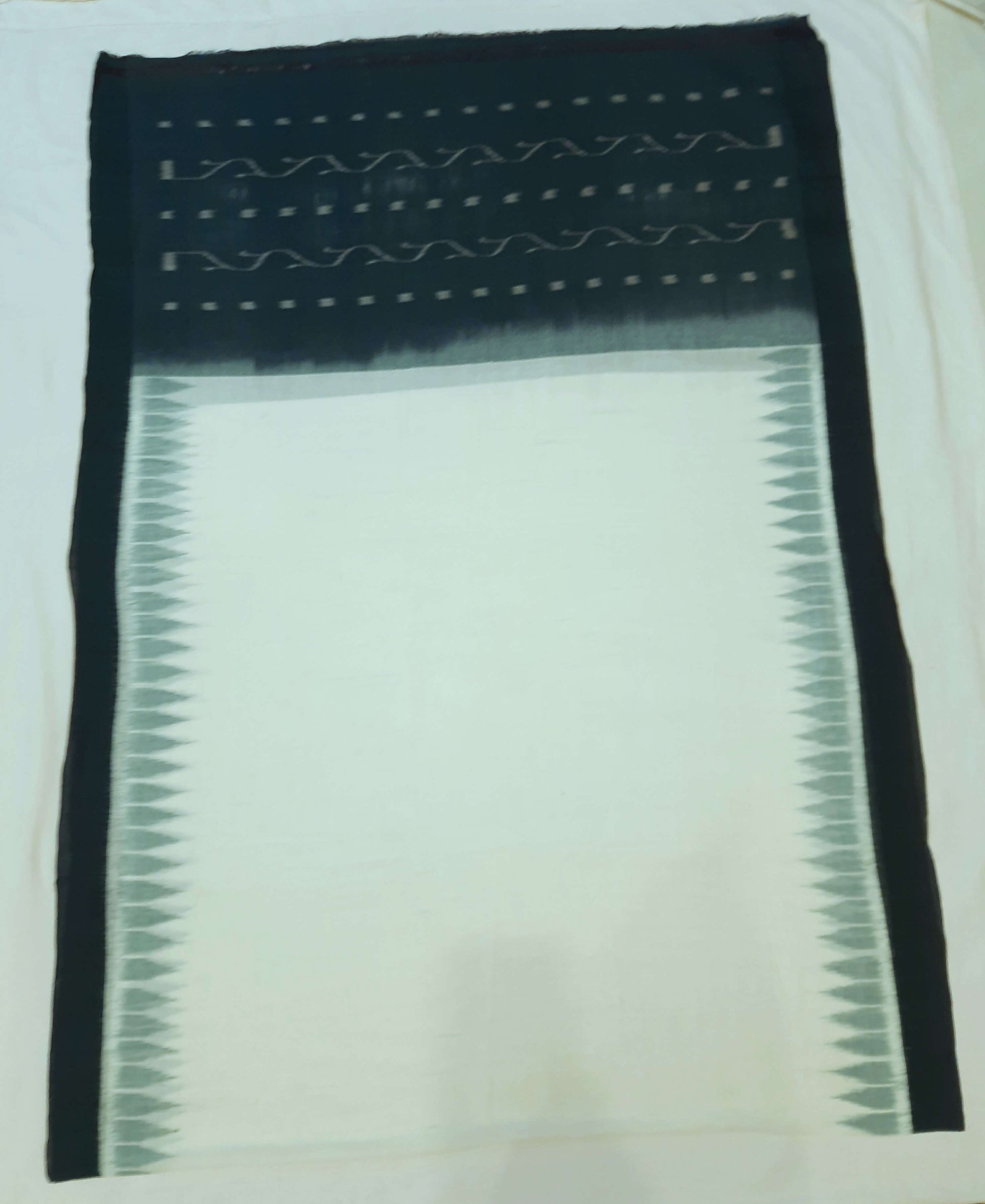 White with Green Odisha Cotton Ikat Dupatta