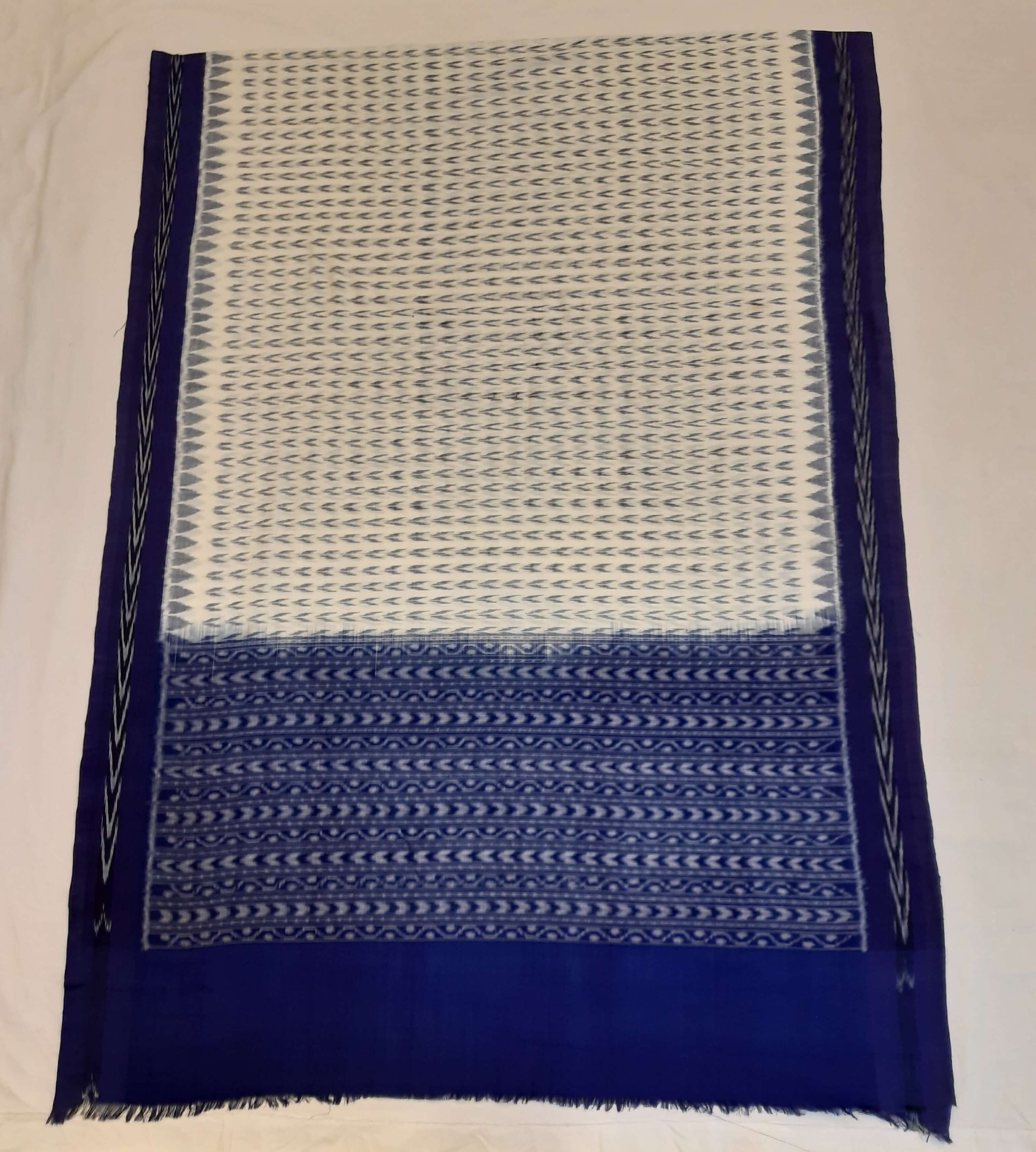 White and Blue Cotton Sambalpuri Dupatta
