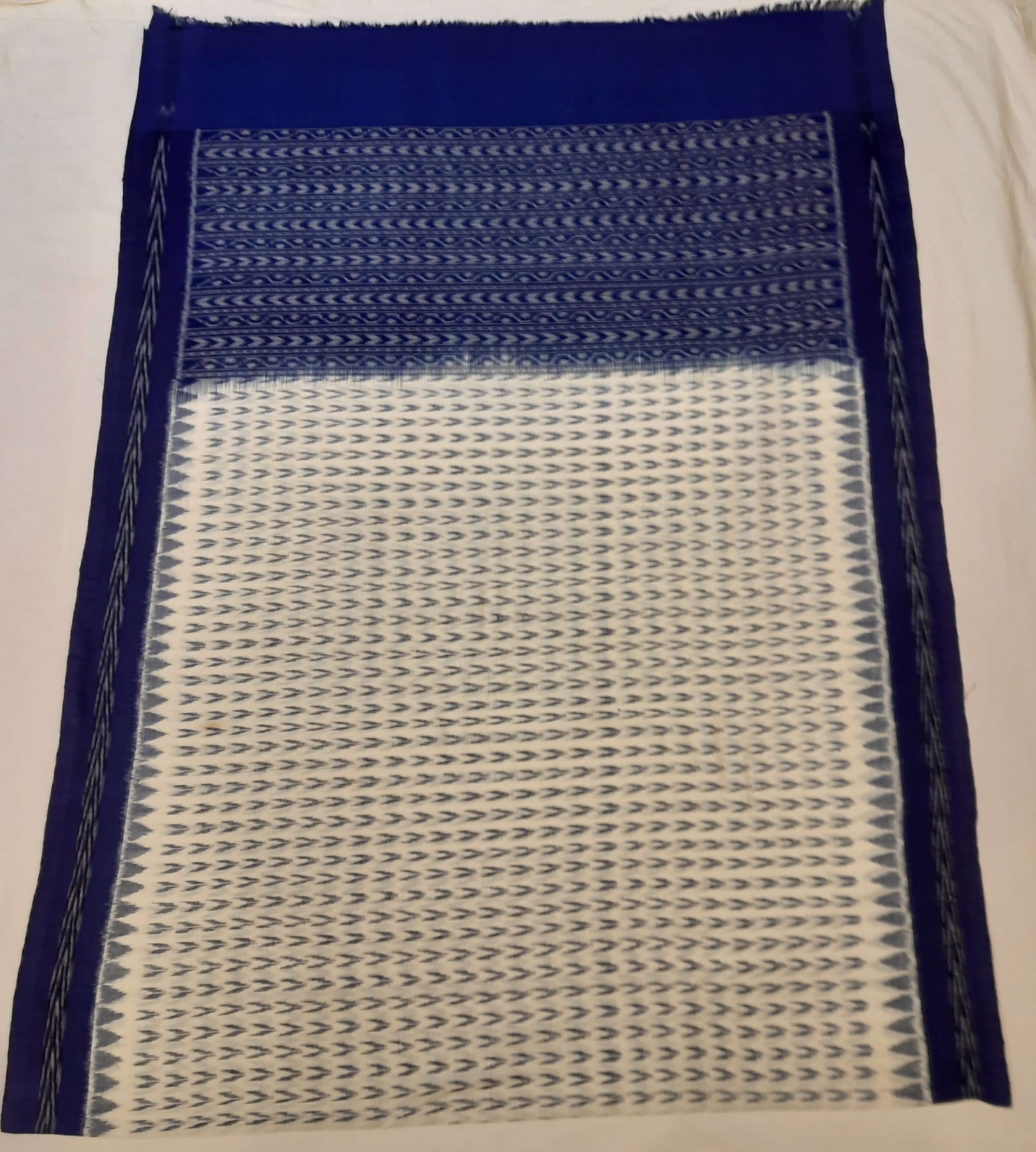 White and Blue Cotton Sambalpuri Dupatta