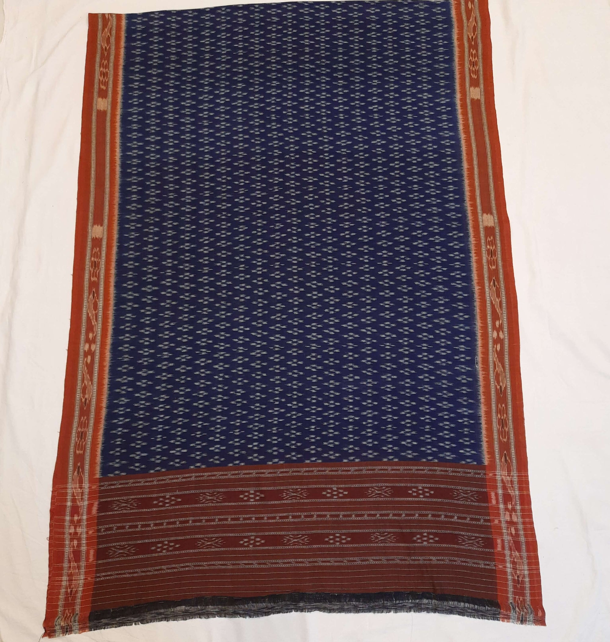 Blue and Rust Cotton Sambalpuri ikat Dupatta