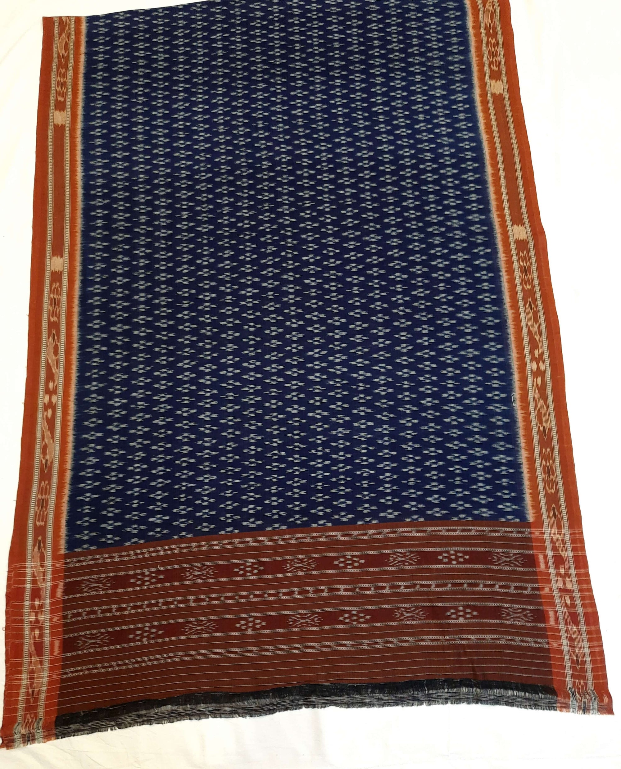 Blue and Rust Cotton Sambalpuri ikat Dupatta