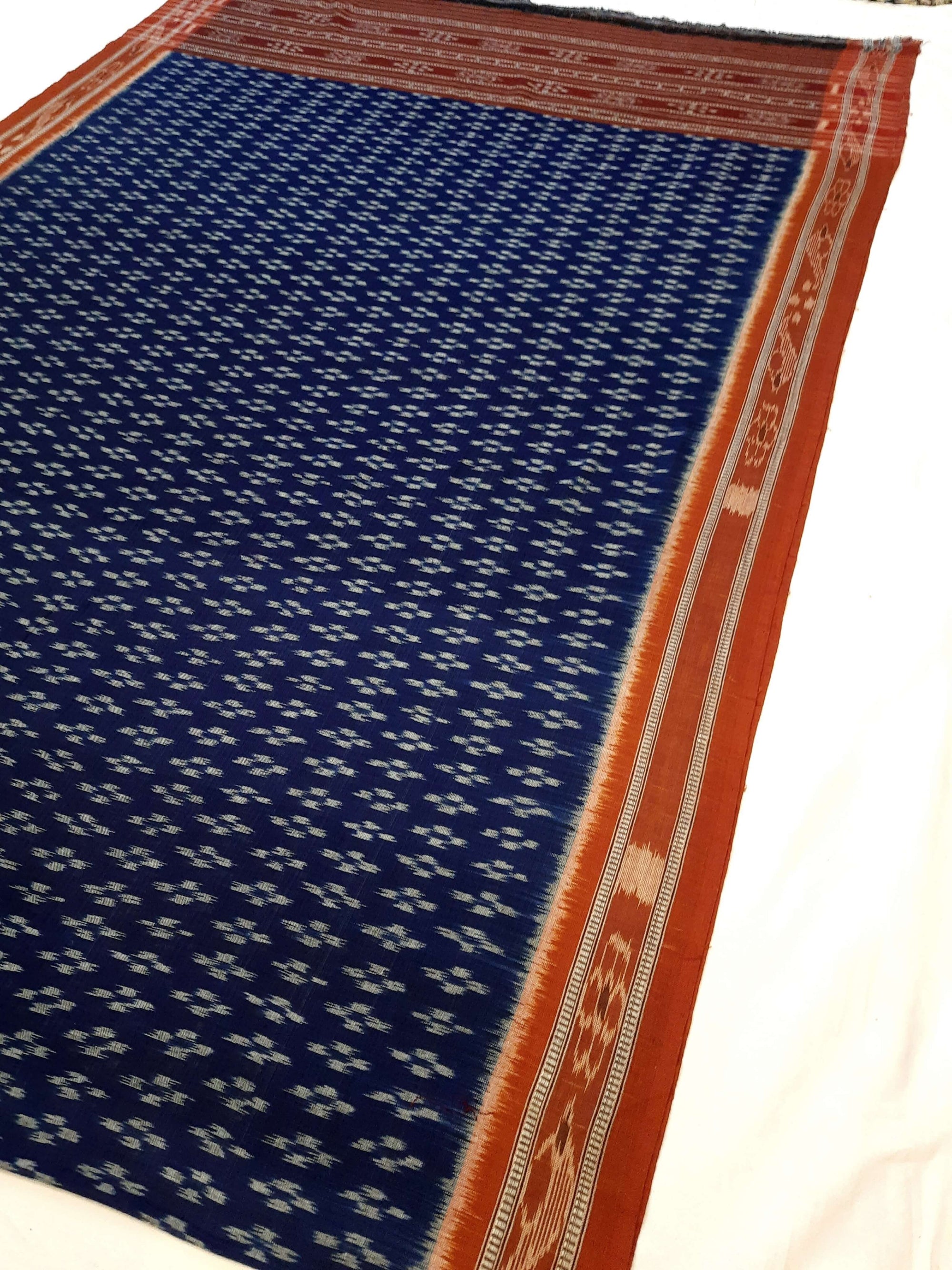 Blue and Rust Cotton Sambalpuri ikat Dupatta