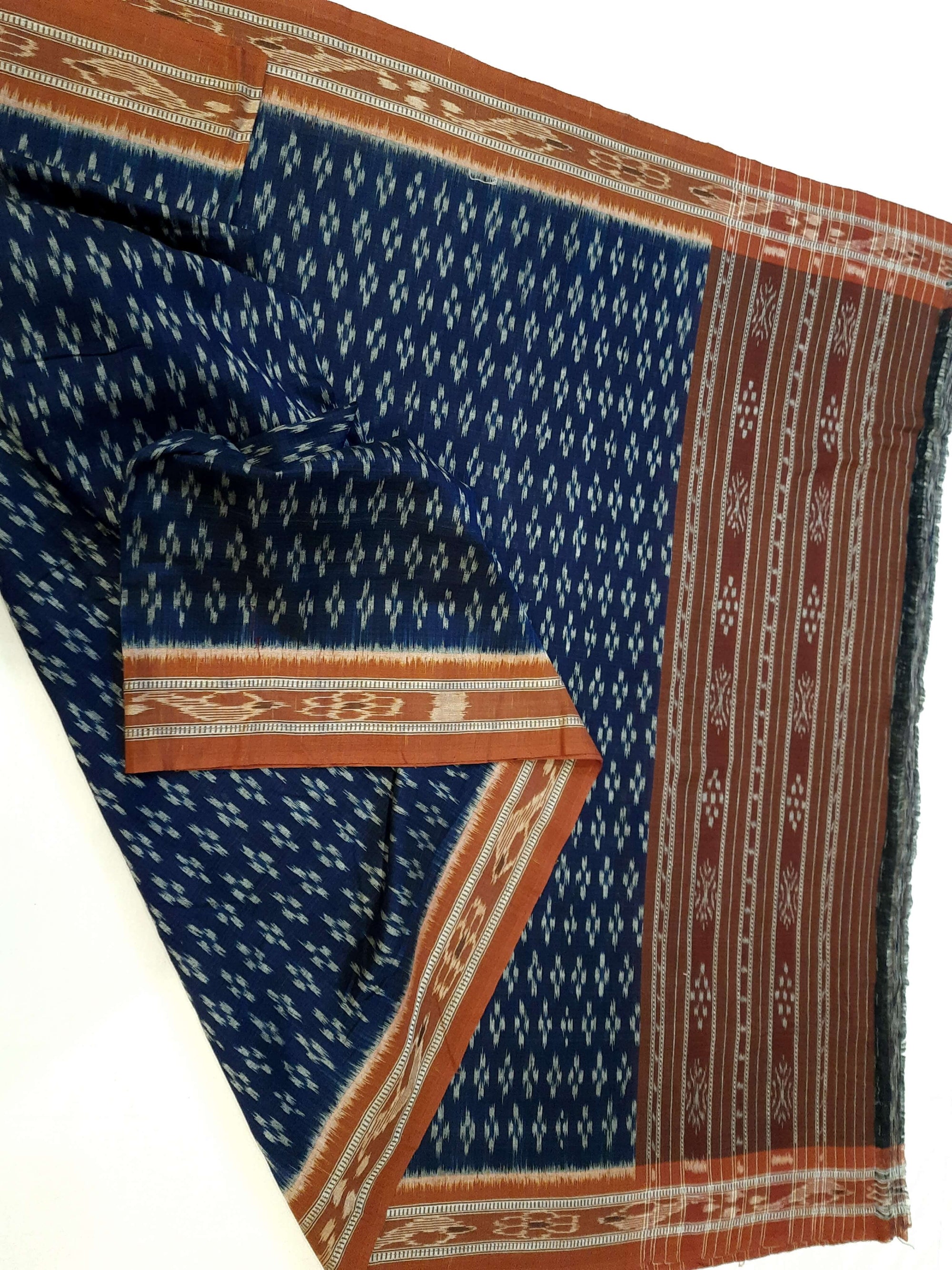 Blue and Rust Cotton Sambalpuri ikat Dupatta