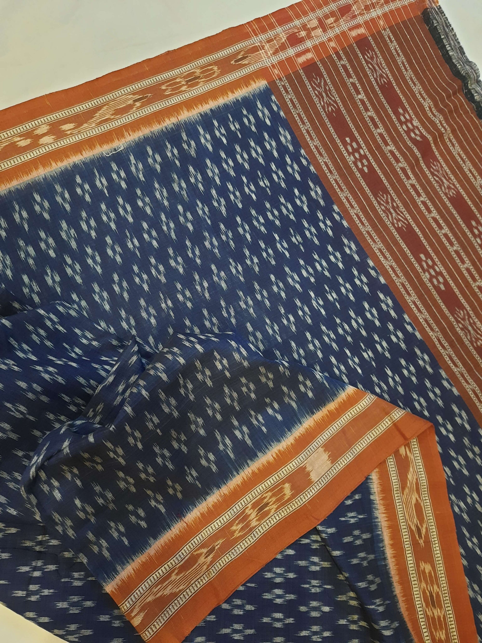 Blue and Rust Cotton Sambalpuri ikat Dupatta