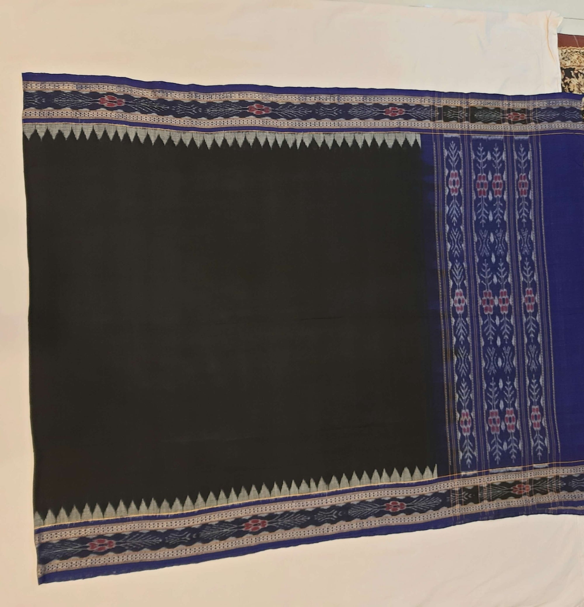 Black and Blue Cotton Sambalpuri Dupatta