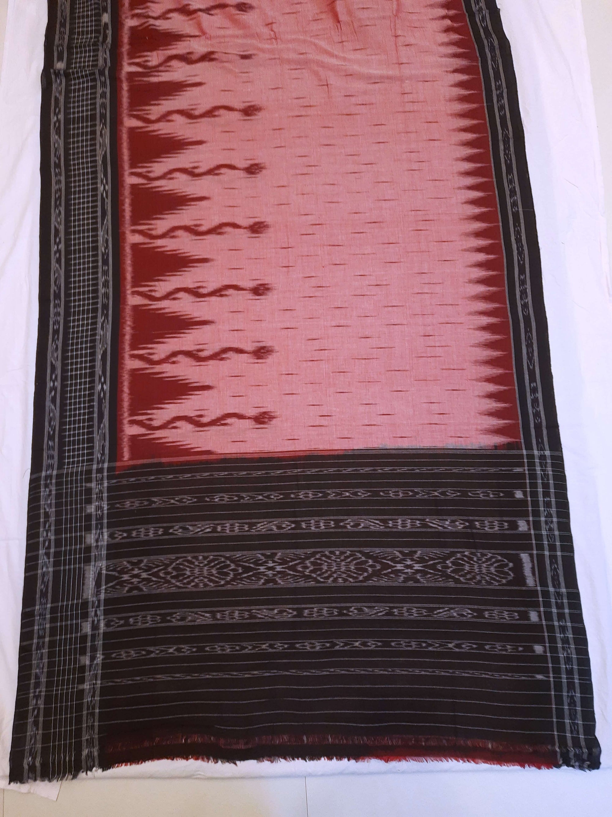 Pink with Black wide border Cotton Odisha Ikat saree with mix match cotton ikat blouse