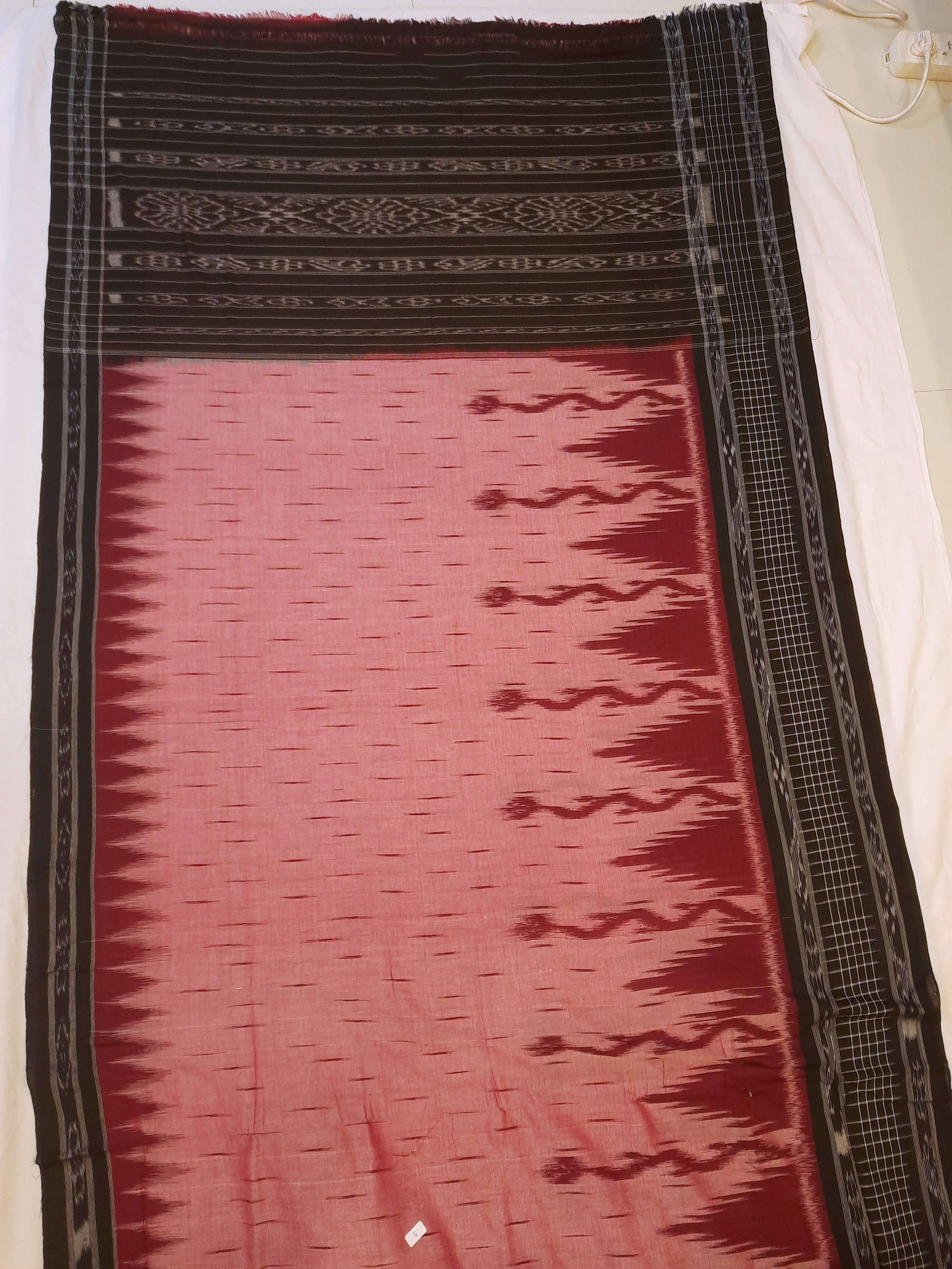 Pink with Black wide border Cotton Odisha Ikat saree with mix match cotton ikat blouse
