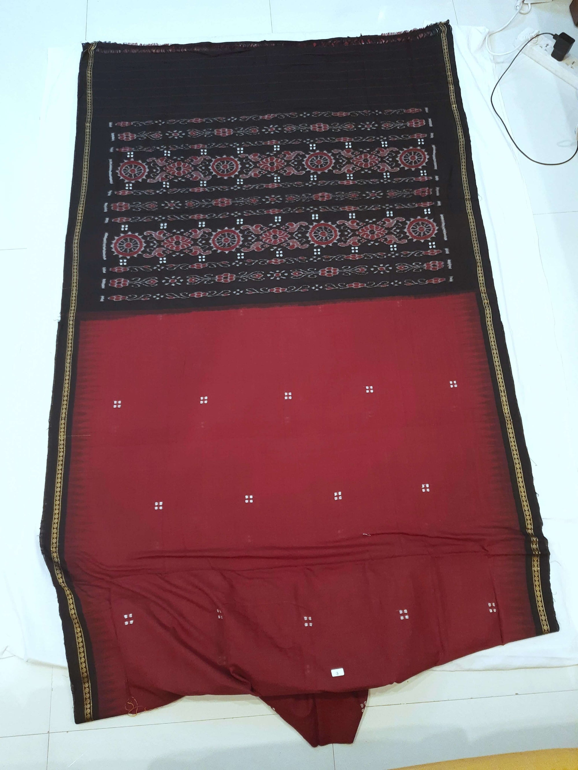Maroon Cotton Odisha Ikat saree with mix match cotton ikat blouse