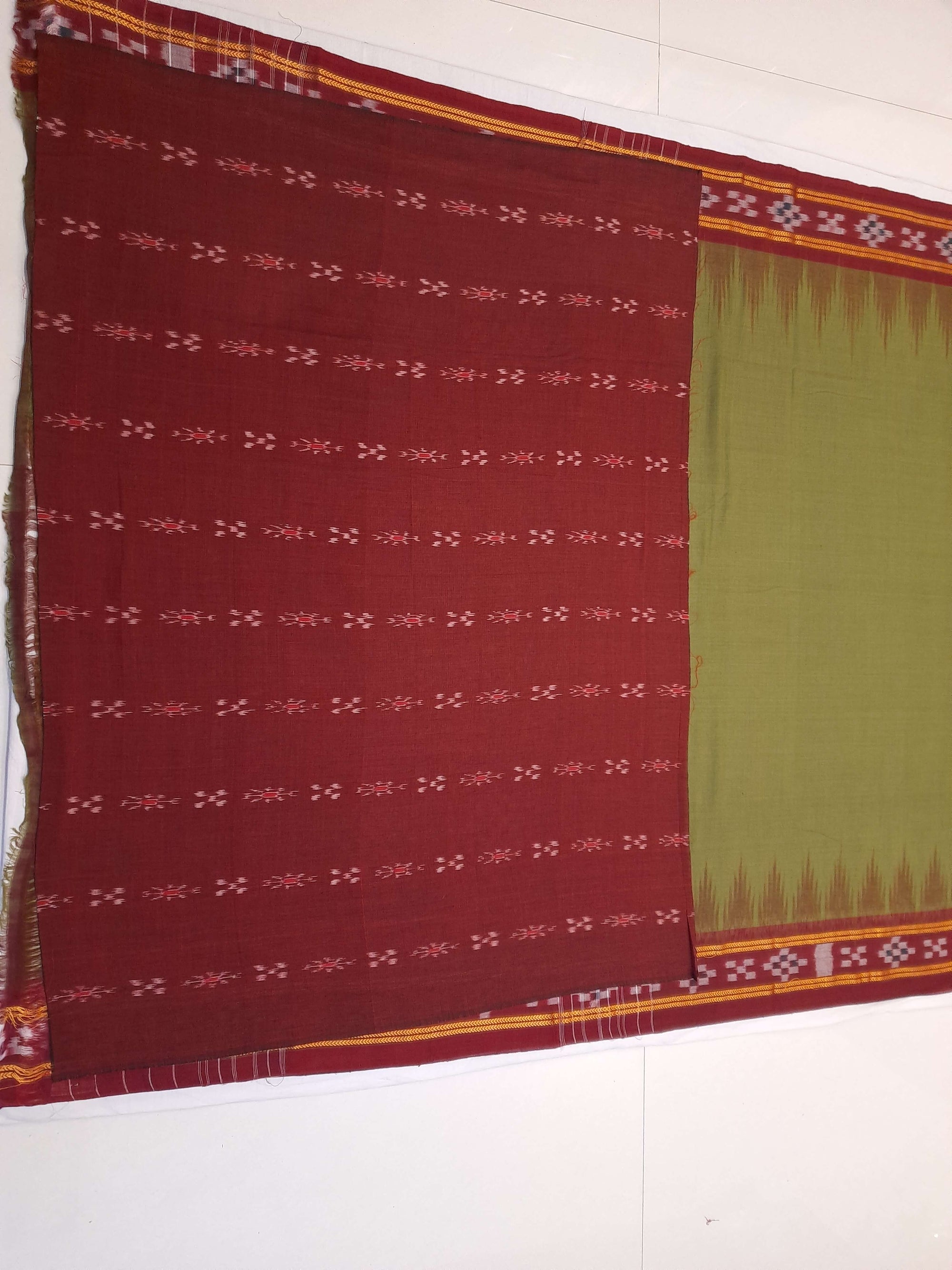 Olive Green Odisha Ikat saree with cotton ikat blouse piece