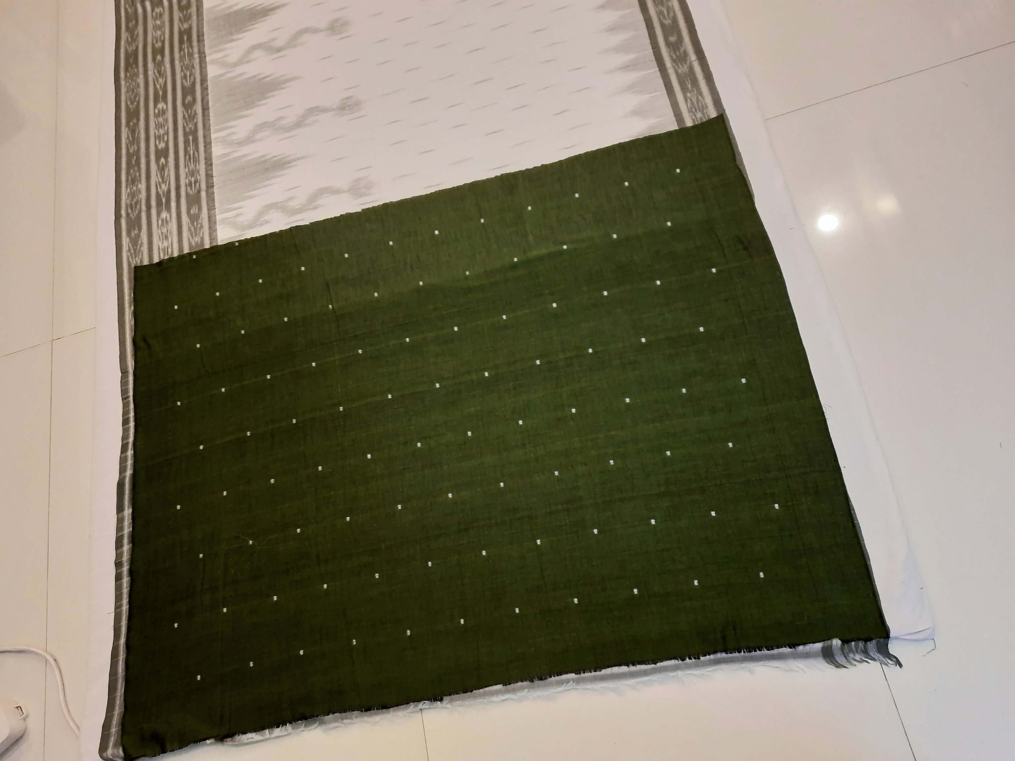 White wide border Cotton Odisha Ikat saree with mix match cotton ikat blouse