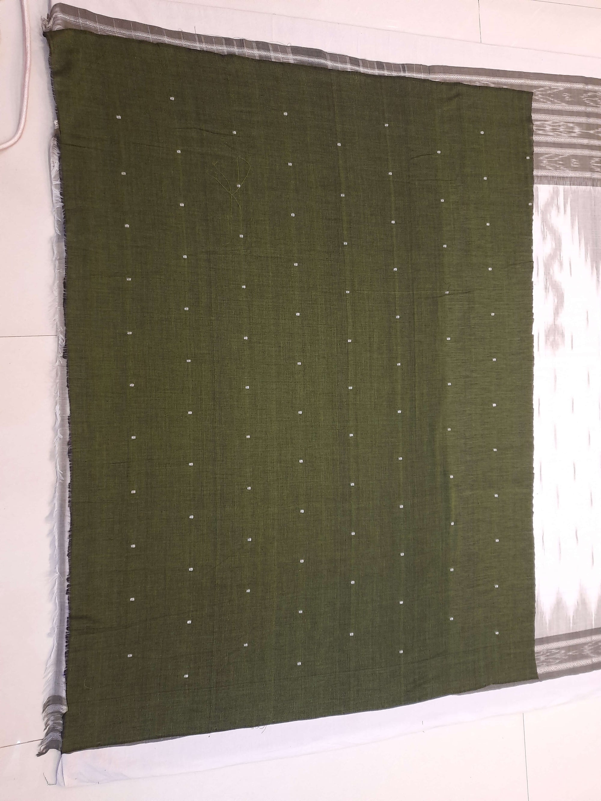 White wide border Cotton Odisha Ikat saree with mix match cotton ikat blouse