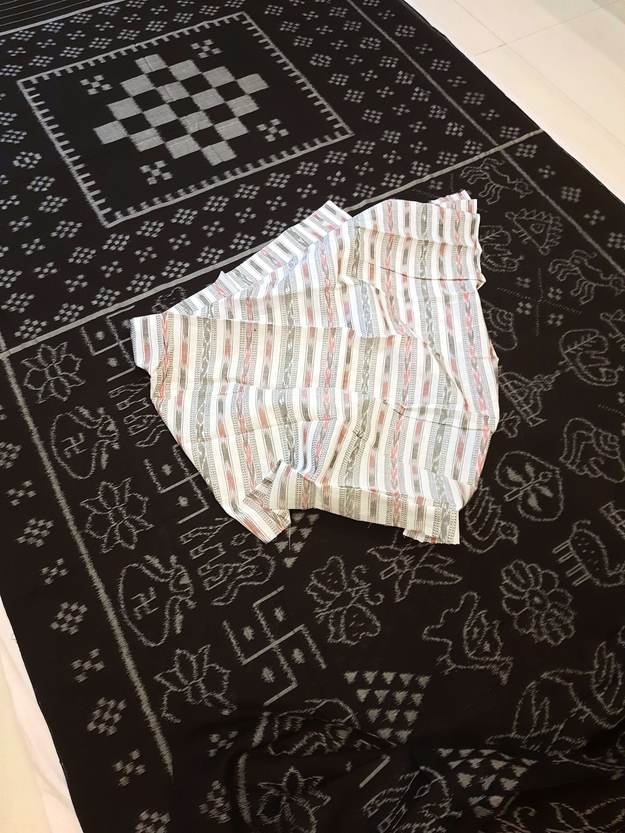 Black cotton Nabakothi Pattern ikat Saree with mix match red cotton Ikat blouse