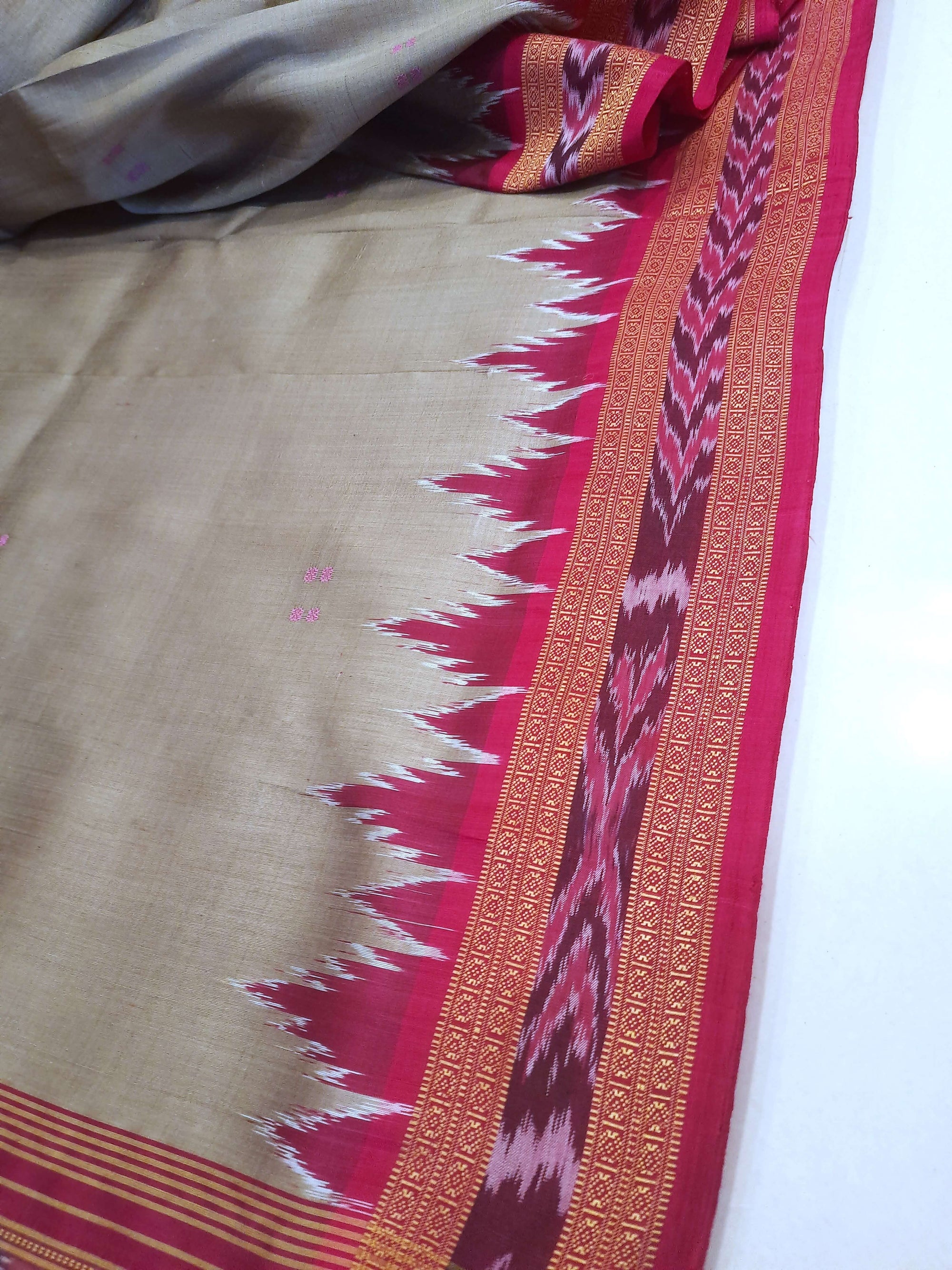 GreenishGrey with Pink Odisha Khandua Patta Silk Saree with running blouse piece