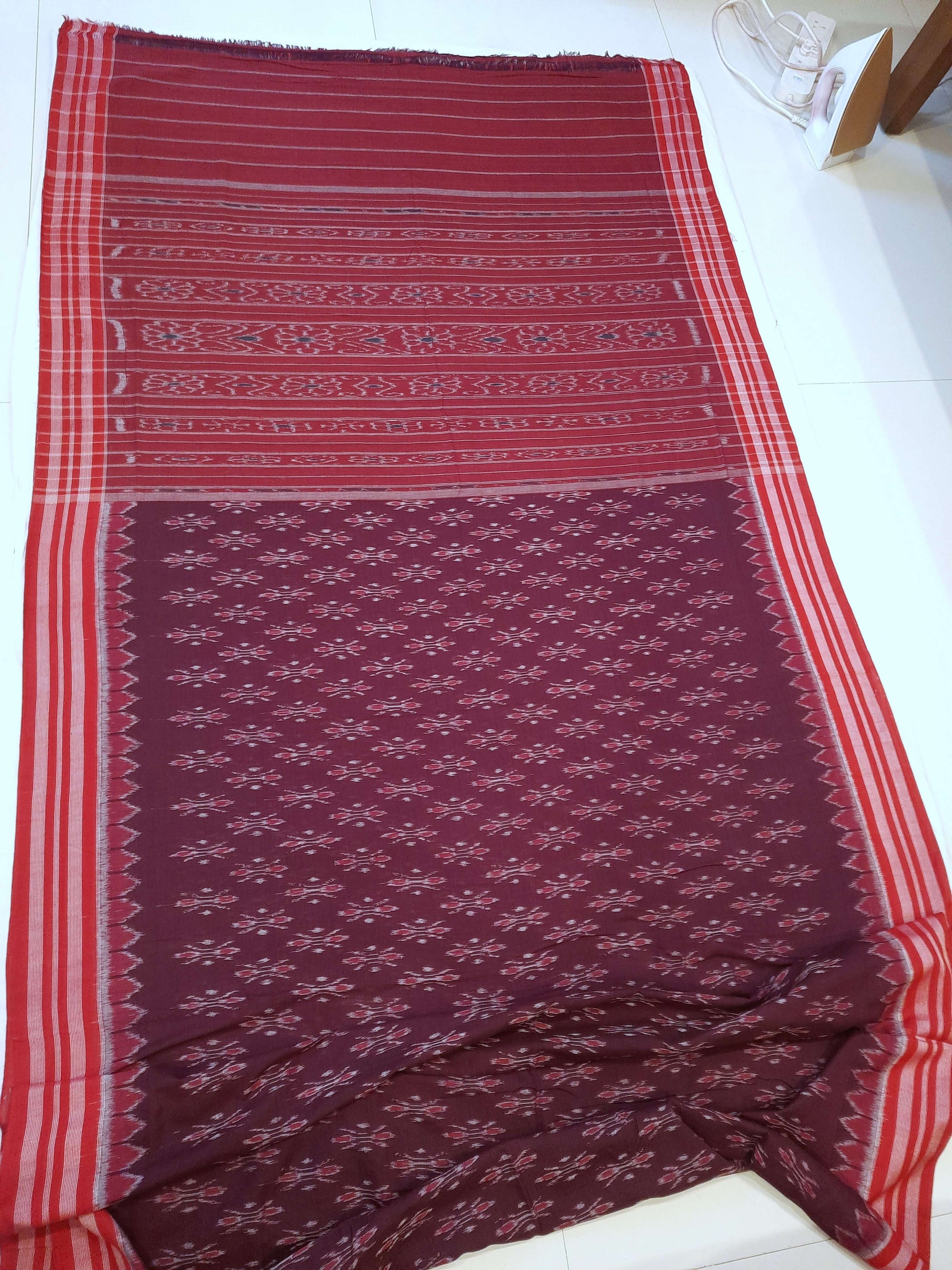 Purple with Pink Cotton Odisha Ikat saree with cotton ikat blouse piece