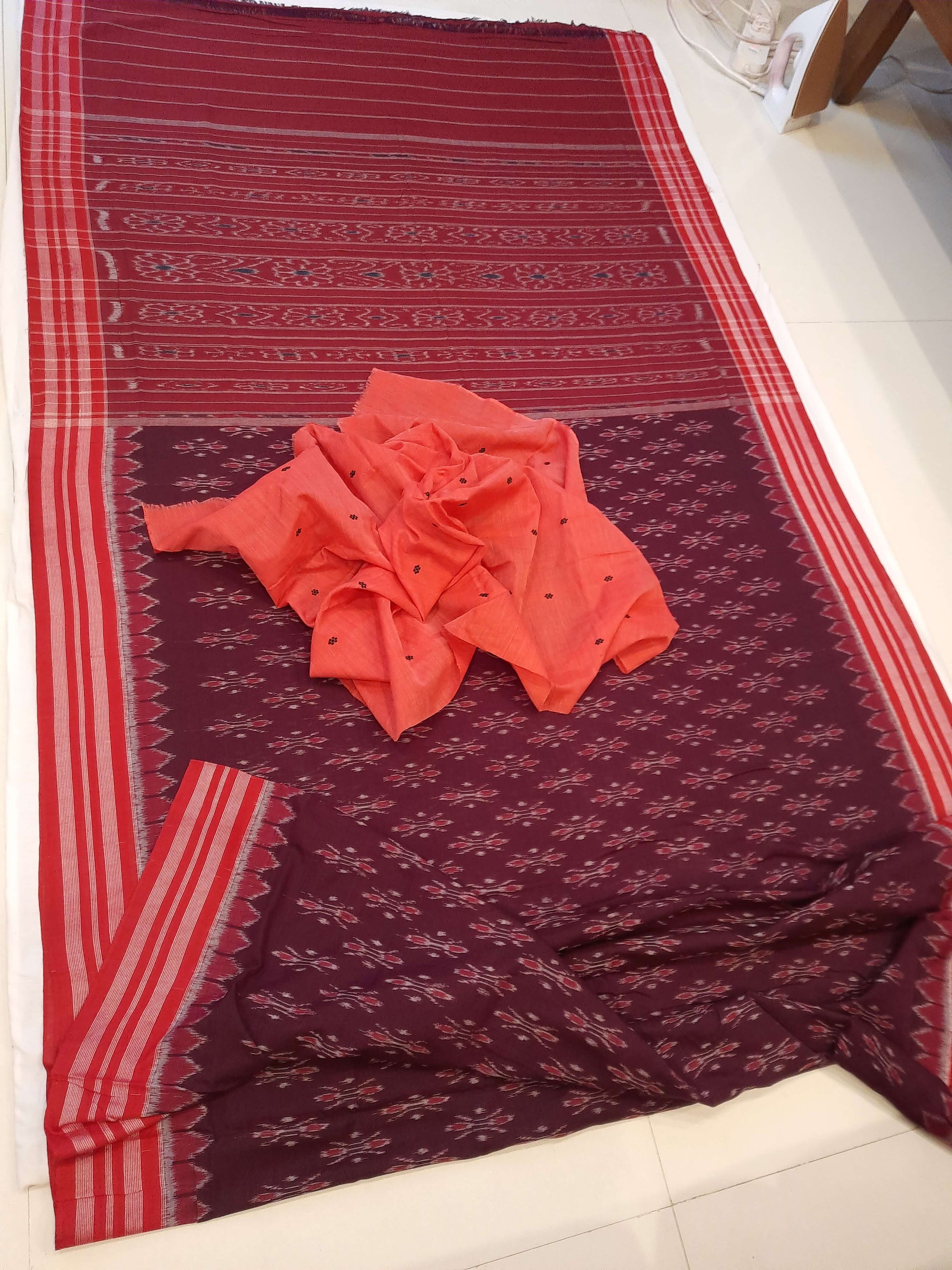 Purple with Pink Cotton Odisha Ikat saree with cotton ikat blouse piece