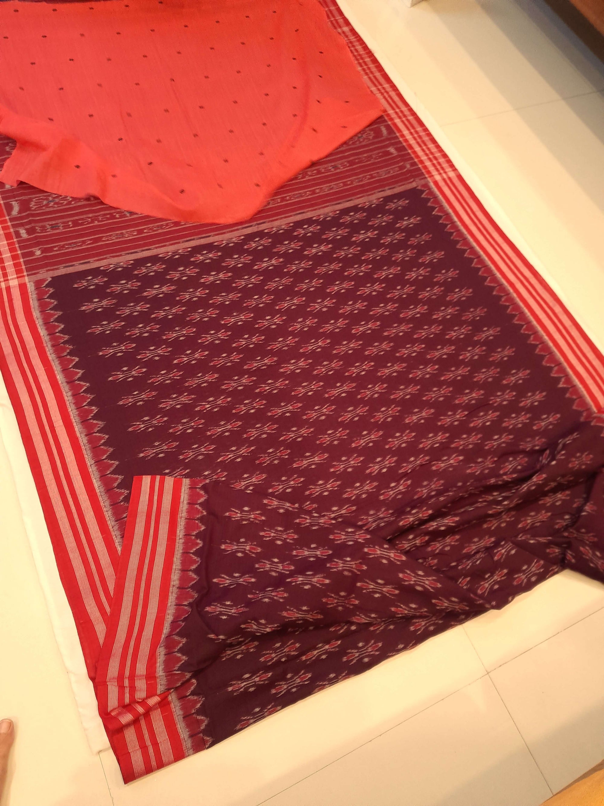 Purple with Pink Cotton Odisha Ikat saree with cotton ikat blouse piece