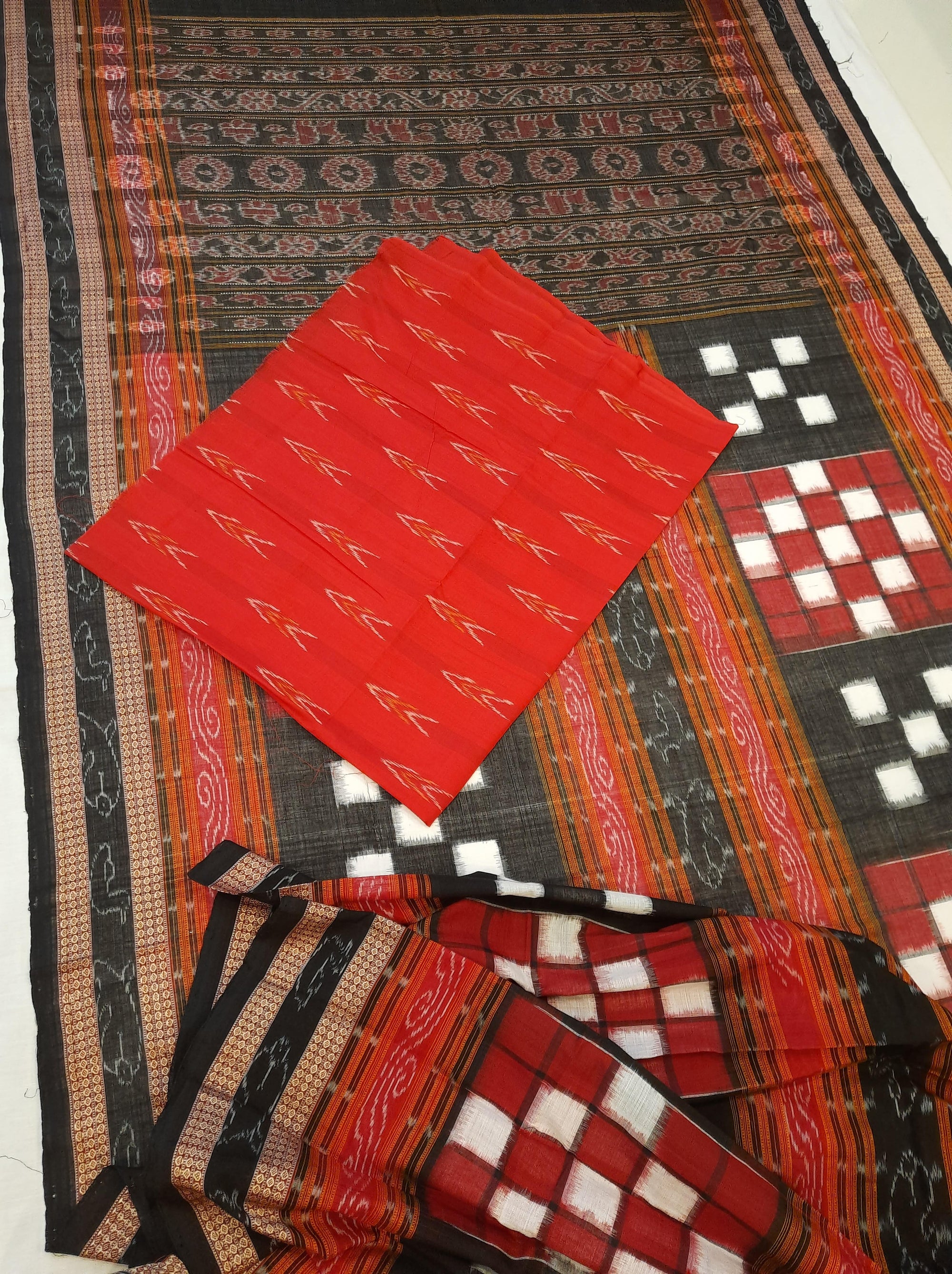 Bichitrapuri Sambalpuri  Cotton Saree with cotton ikat blouse piece