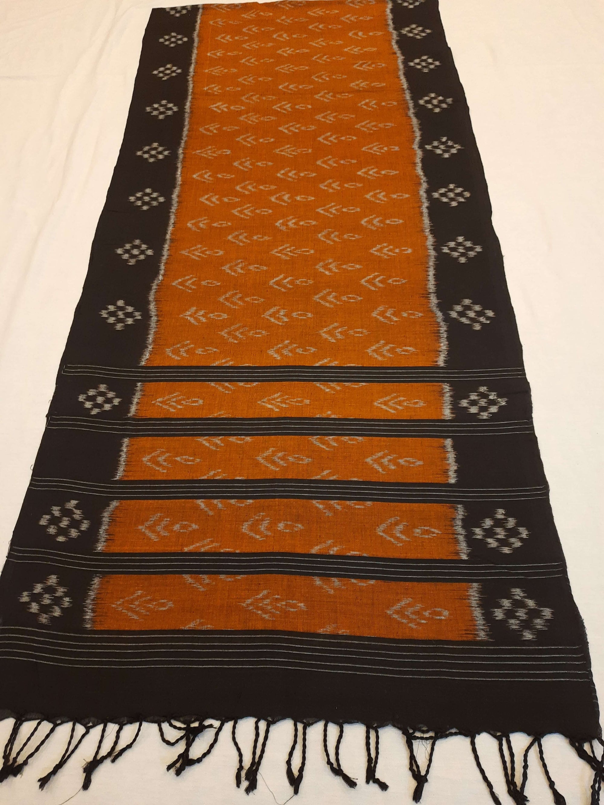 Mustard with Black Cotton Odisha Ikat Stole