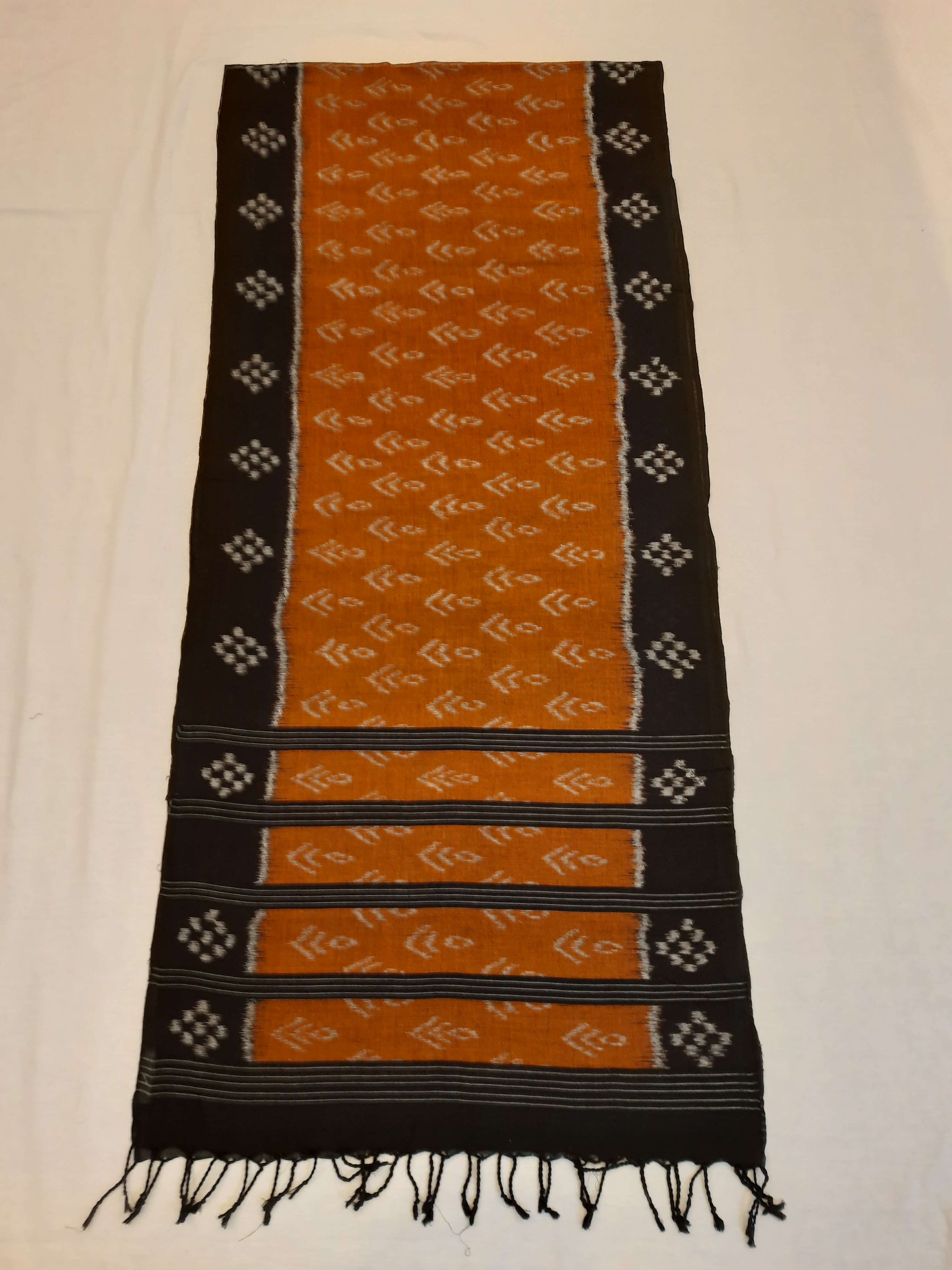 Mustard with Black Cotton Odisha Ikat Stole