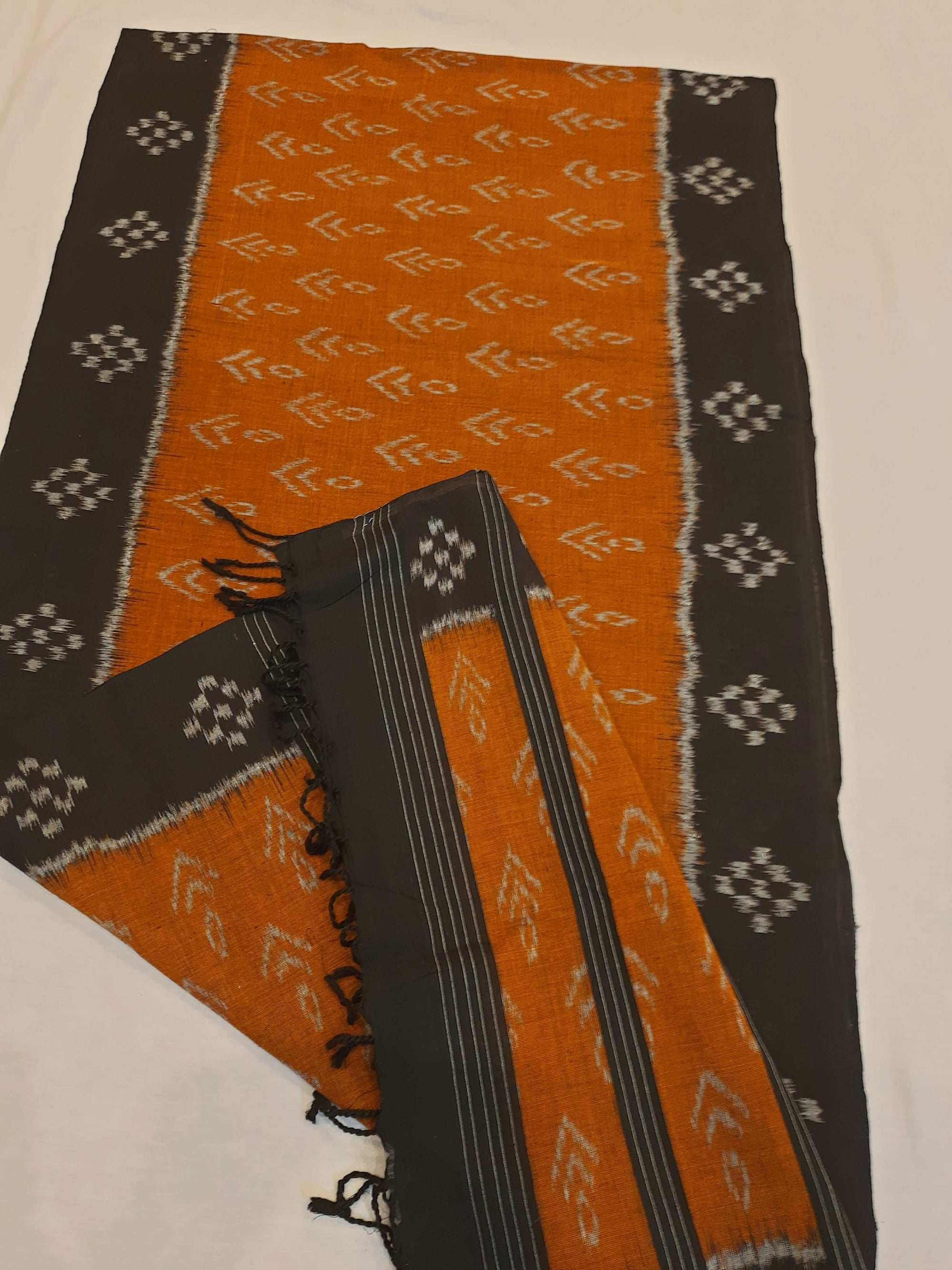 Mustard with Black Cotton Odisha Ikat Stole