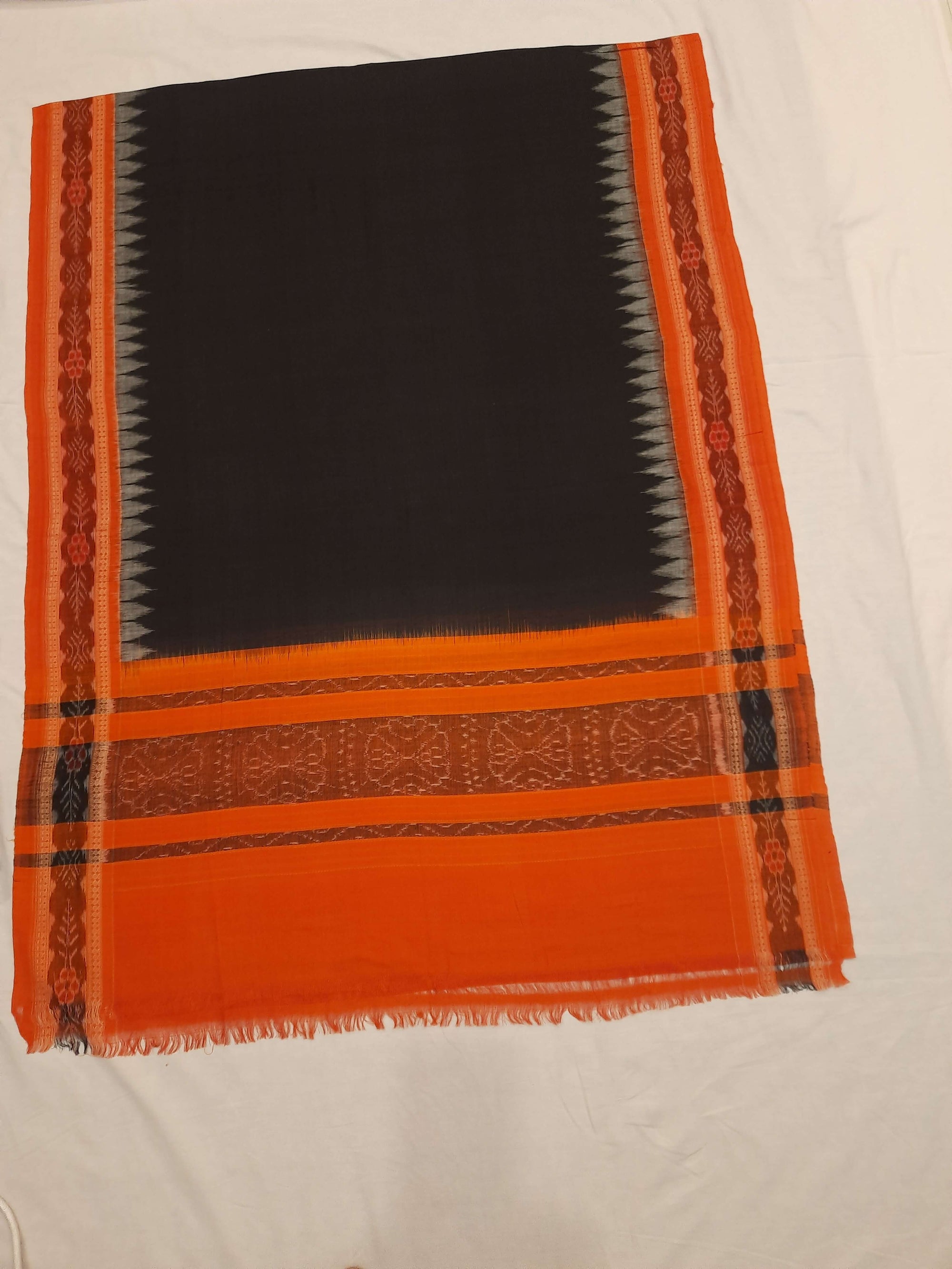 Black and Orange Cotton Sambalpuri ikat Dupatta