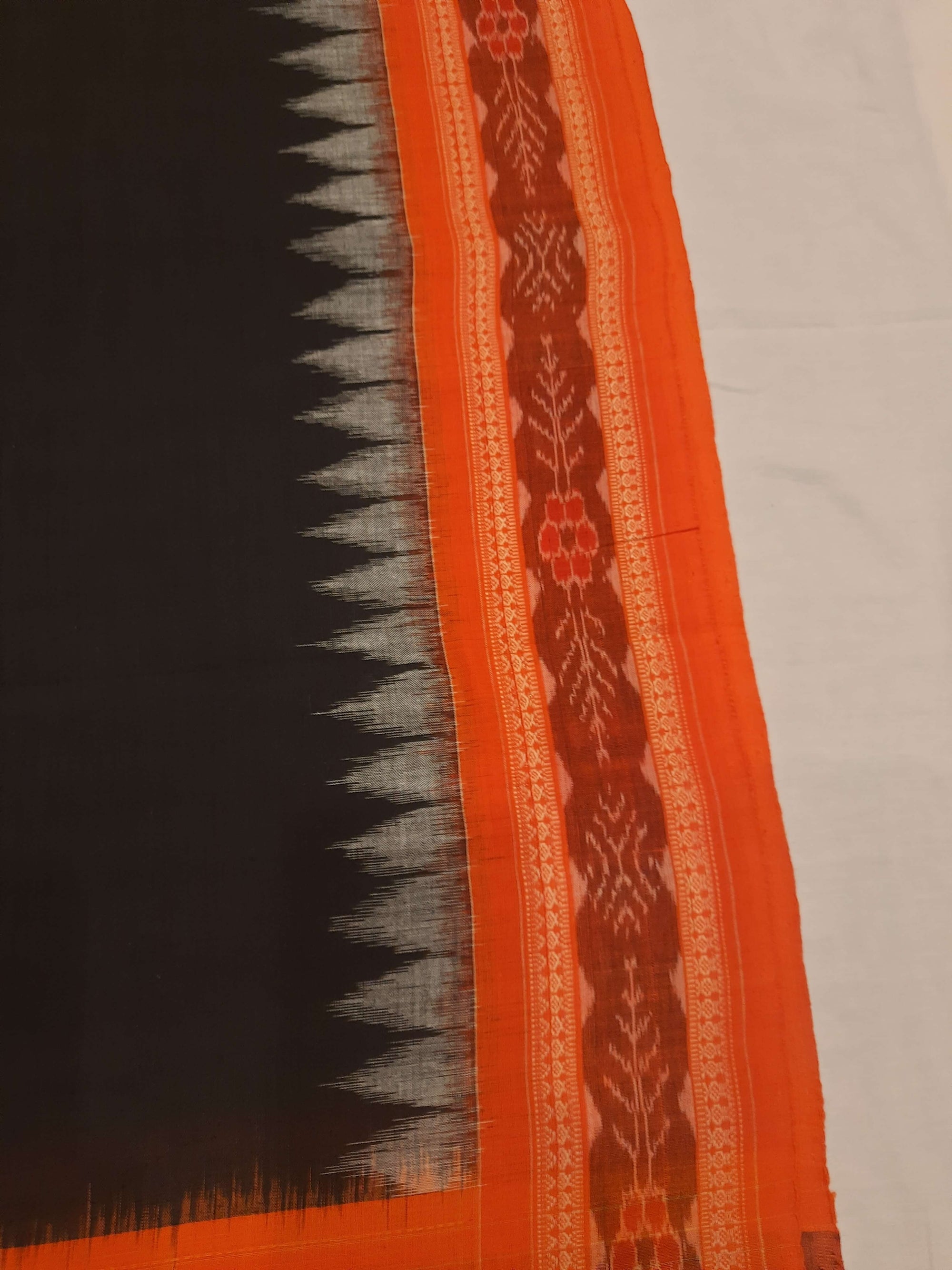 Black and Orange Cotton Sambalpuri ikat Dupatta