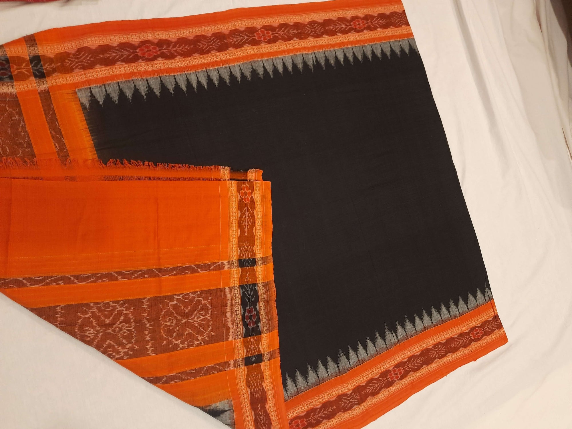 Black and Orange Cotton Sambalpuri ikat Dupatta