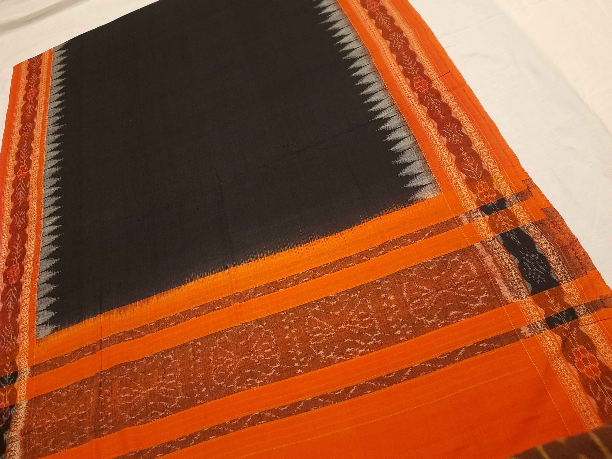 Black and Orange Cotton Sambalpuri ikat Dupatta