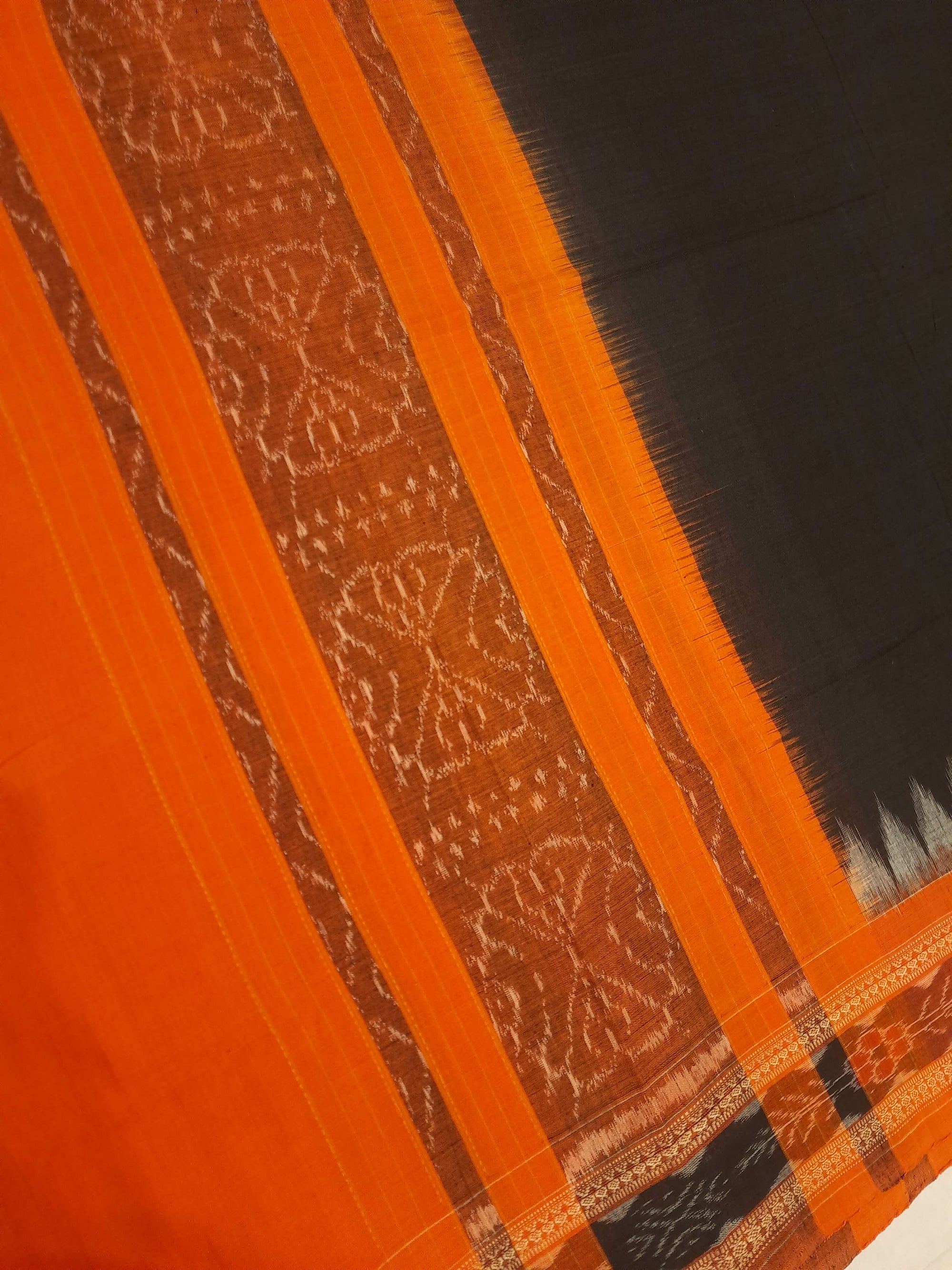 Black and Orange Cotton Sambalpuri ikat Dupatta