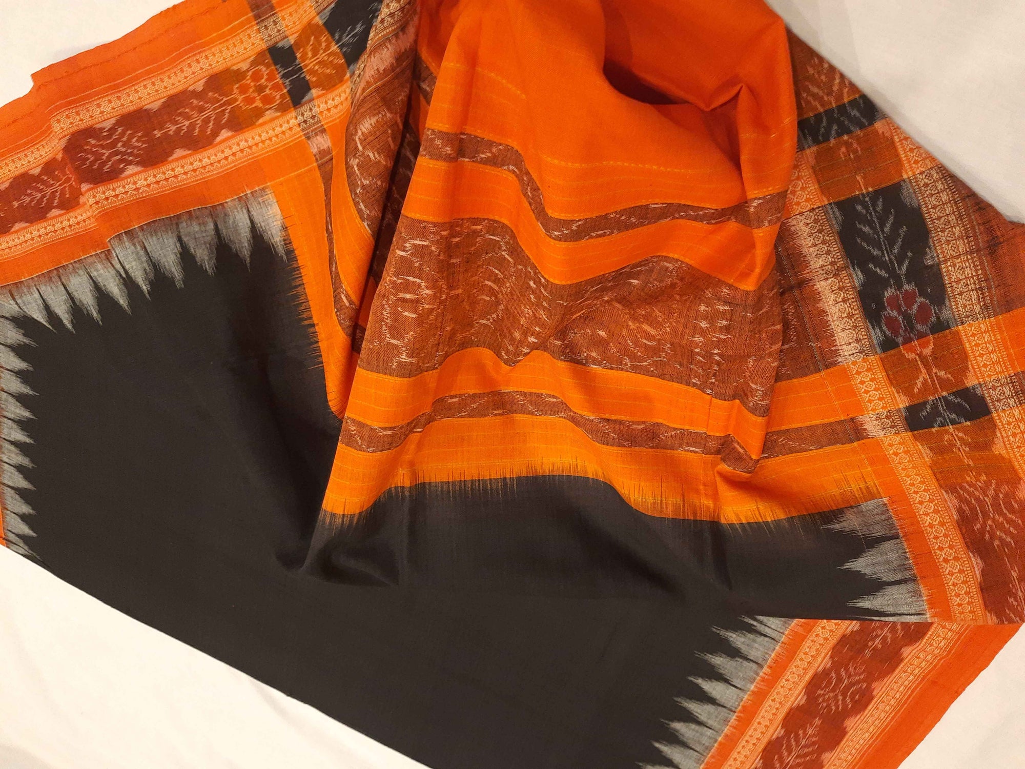 Black and Orange Cotton Sambalpuri ikat Dupatta