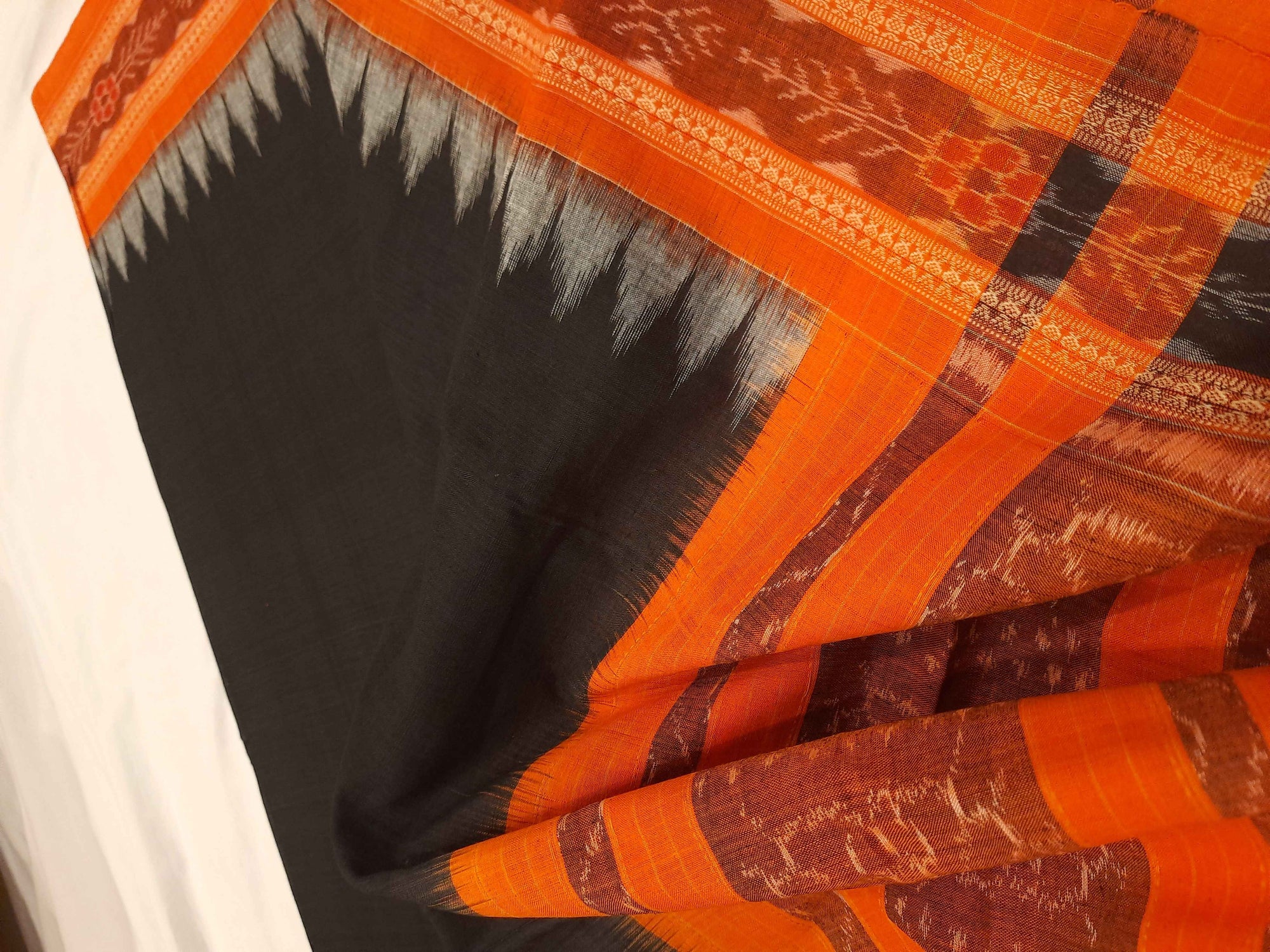 Black and Orange Cotton Sambalpuri ikat Dupatta