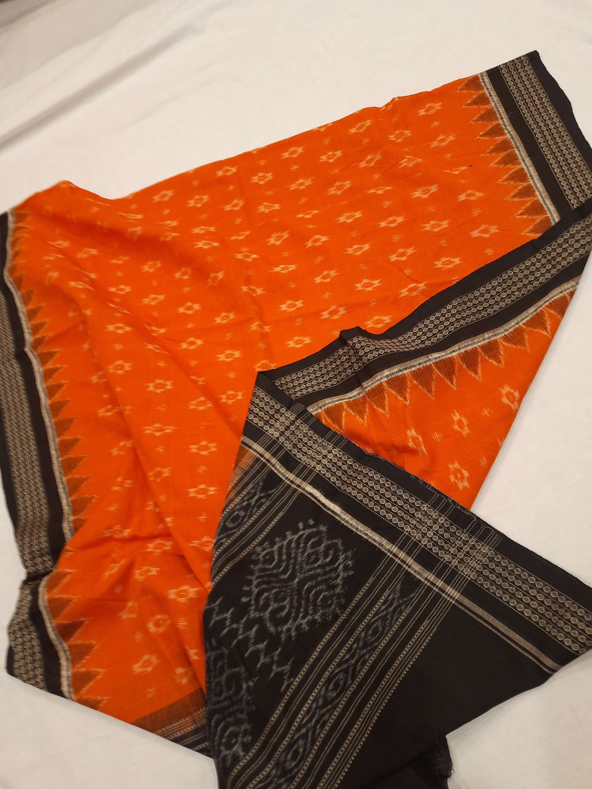 Orange Cotton Sambalpuri ikat Dupatta