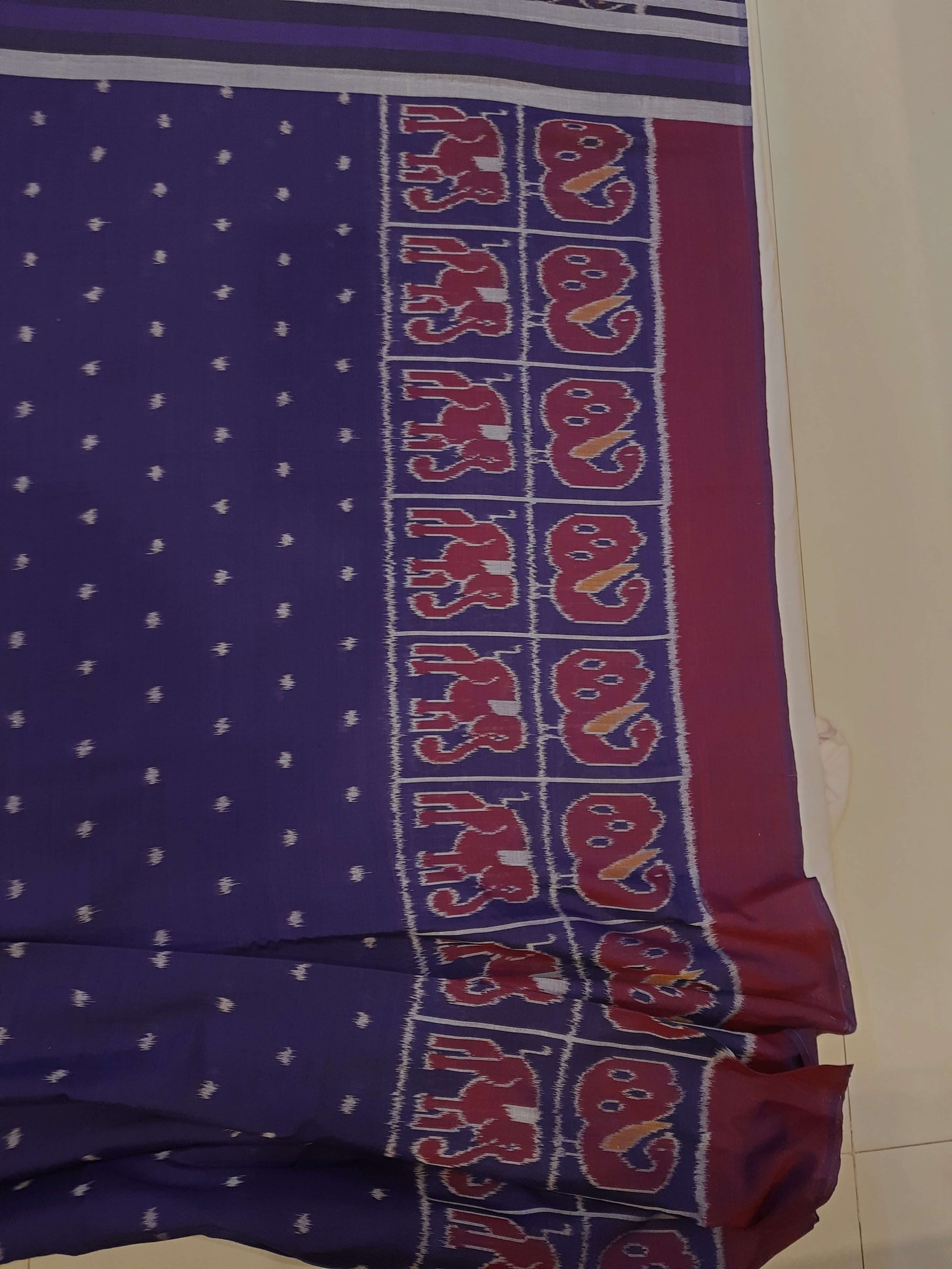 Blue cotton ikat wide border Saree with mix match cotton ikat blouse piece