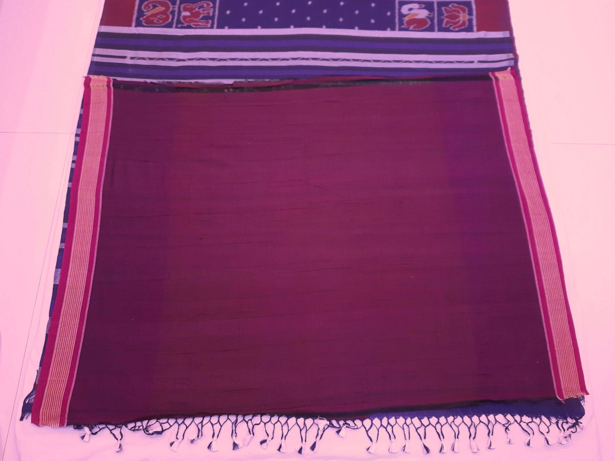Blue cotton ikat wide border Saree with mix match cotton ikat blouse piece