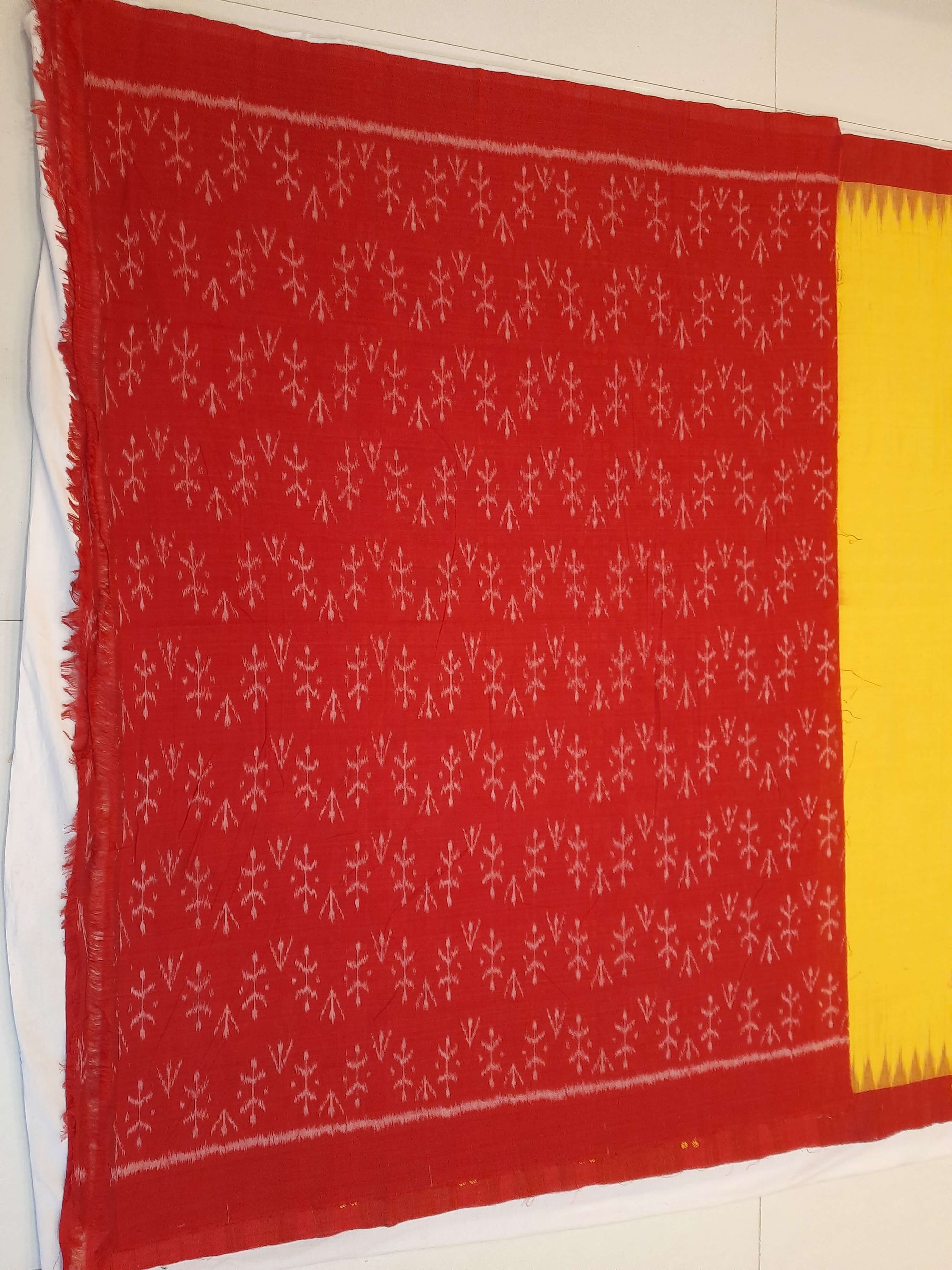 Yellow Cotton Odisha Ikat saree with mix match cotton ikat blouse piece